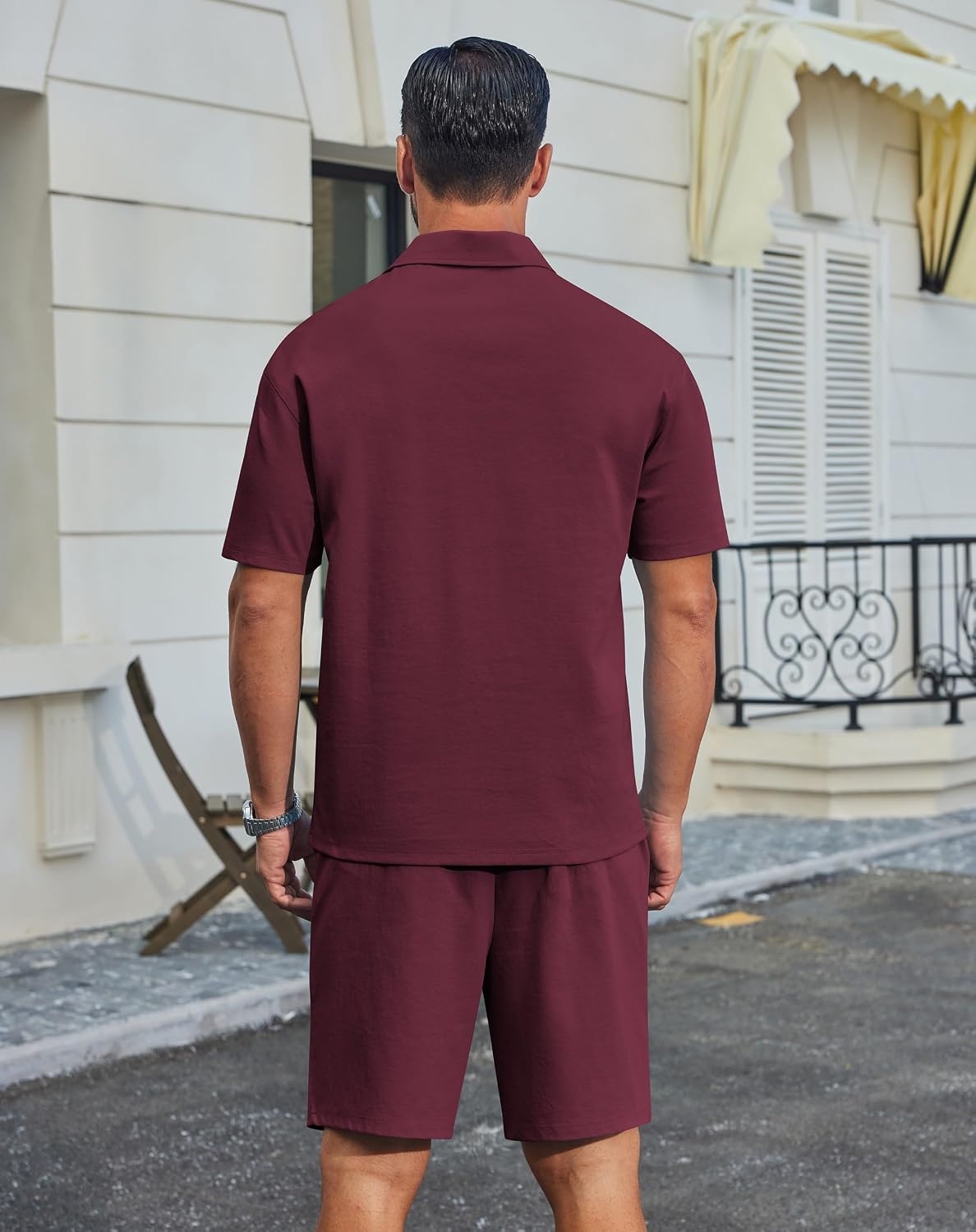 image:imageCOOFANDY Mens 2 Piece Outfits Casual Cotton Short Sleeve Polo Shirts and Shorts Sets Loose Fit Summer Athletic Track SuitsWine Red