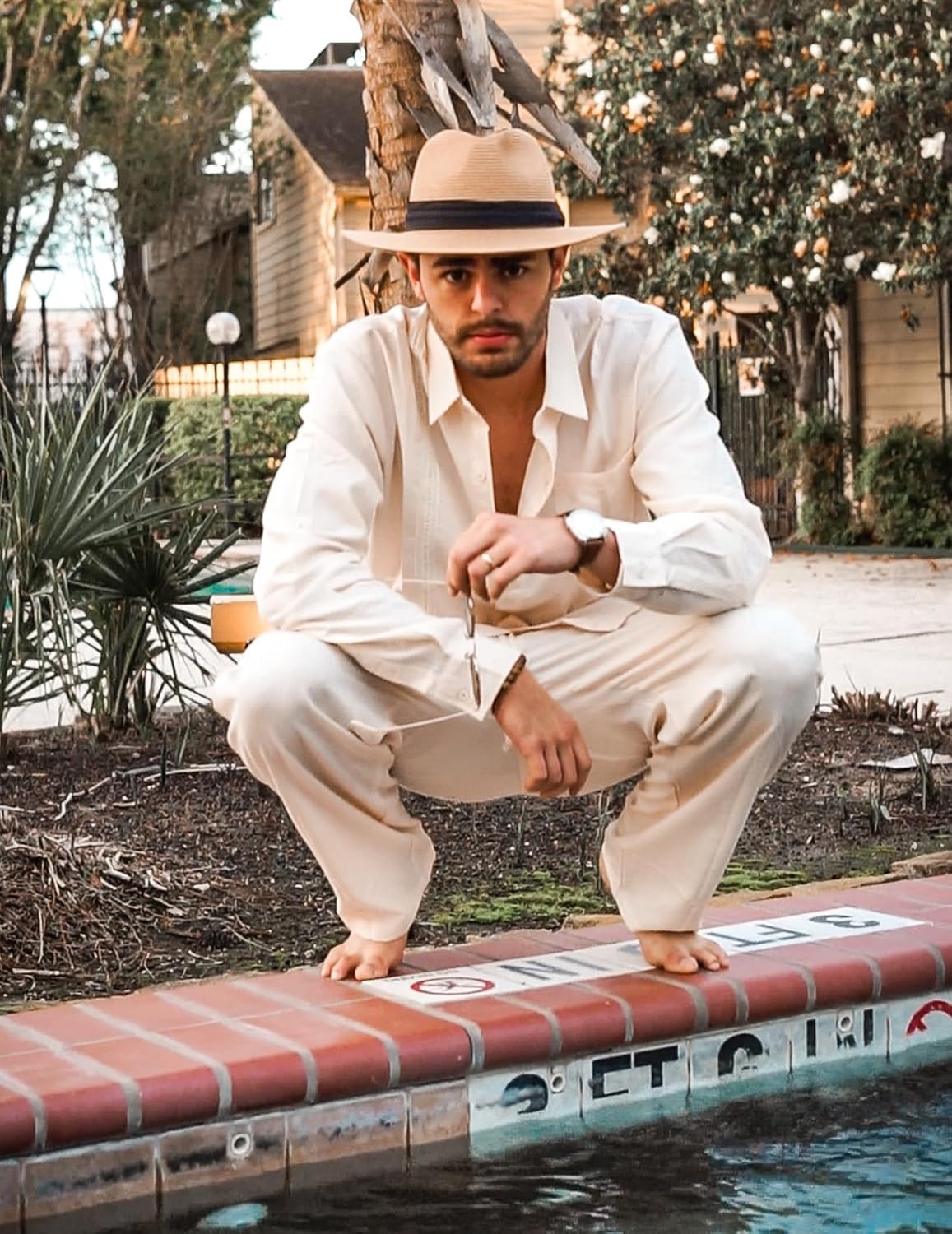 image:imageCOOFANDY Mens 2 Piece Outfits Long Sleeve Button Down Cuban Shirt and Pants Set Summer Beach SetsLight Khaki