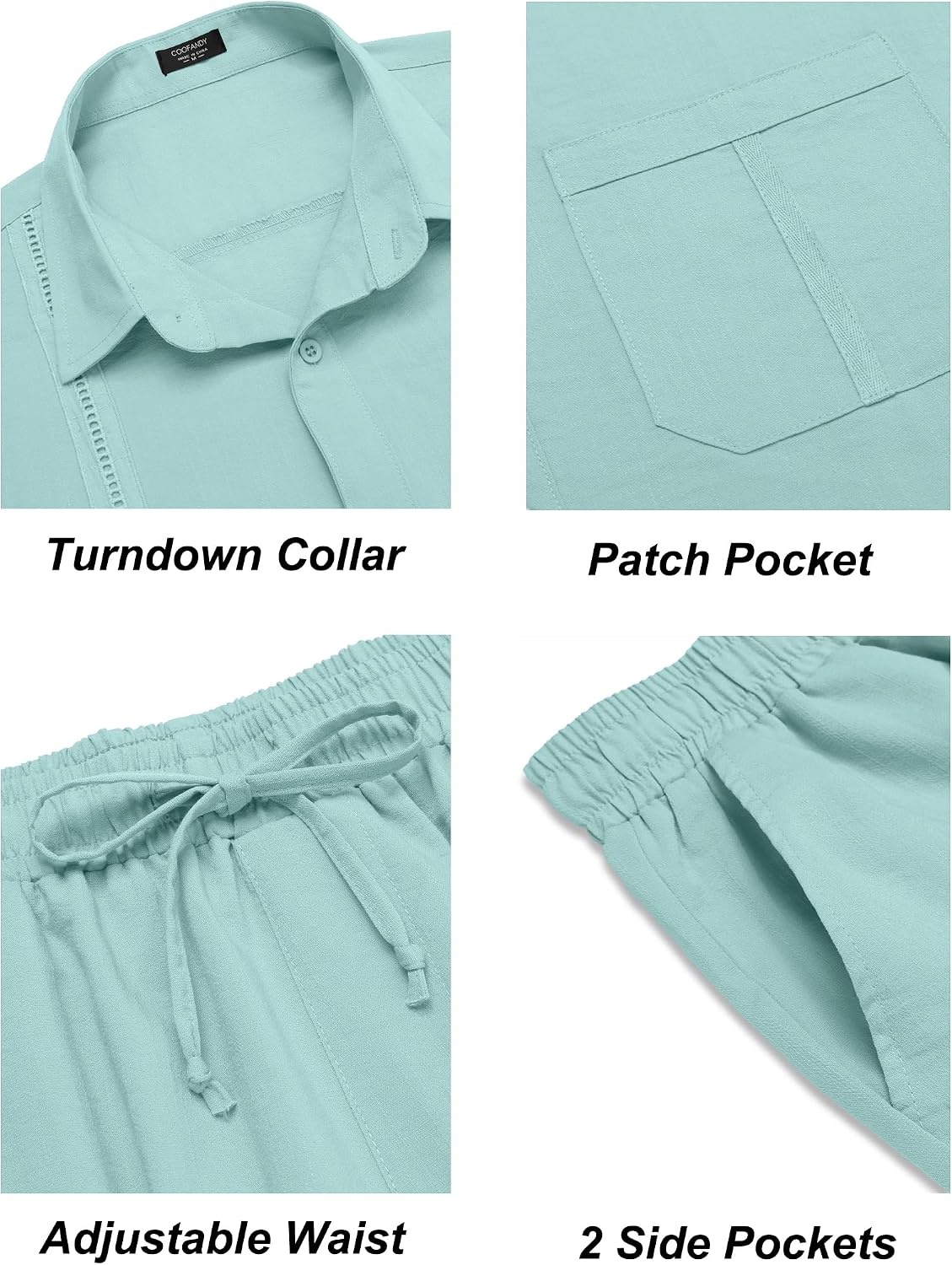 image:imageCOOFANDY Mens 2 Piece Outfits Long Sleeve Button Down Cuban Shirt and Pants Set Summer Beach SetsSky Blue