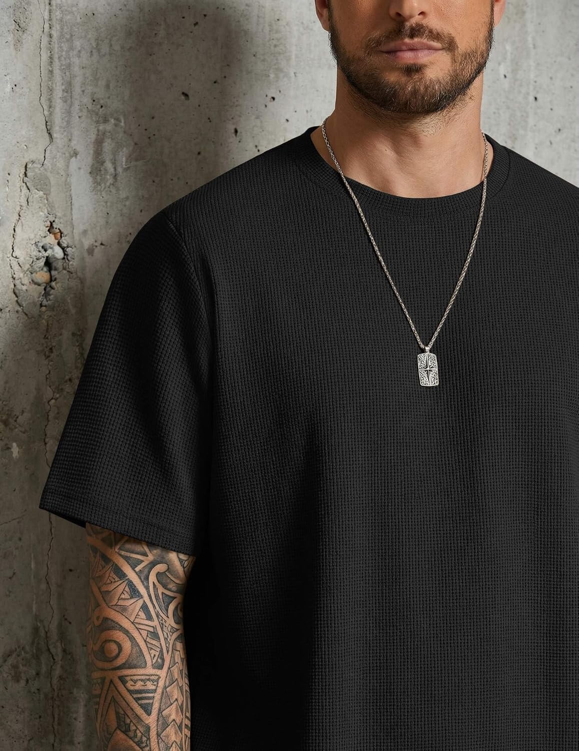 image:imageCOOFANDY Mens 2 Pieces Outfits Casual Cotton T Shirt and Shorts Set Summer Short Sleeve Waffle TracksuitsBlack