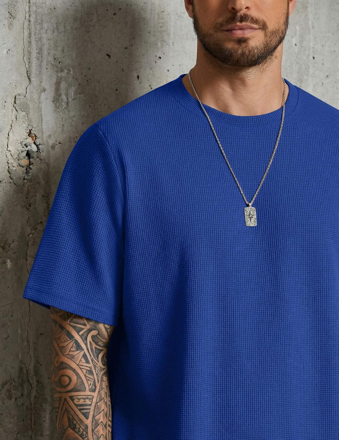 image:imageCOOFANDY Mens 2 Pieces Outfits Casual Cotton T Shirt and Shorts Set Summer Short Sleeve Waffle TracksuitsRoyal Blue
