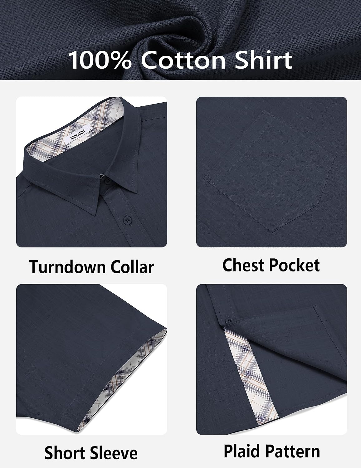 image:imageCOOFANDY Mens Button Down Shirts Short Sleeve Casual Cotton Shirts Summer Beach Wedding Shirt with PocketNavy Blue