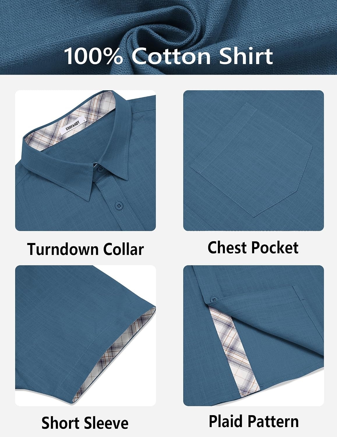 image:imageCOOFANDY Mens Button Down Shirts Short Sleeve Casual Cotton Shirts Summer Beach Wedding Shirt with PocketSea Blue