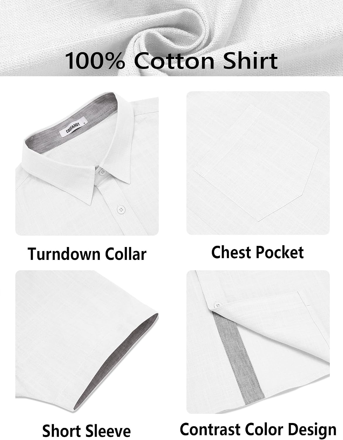 image:imageCOOFANDY Mens Button Down Shirts Short Sleeve Casual Cotton Shirts Summer Beach Wedding Shirt with PocketWhite