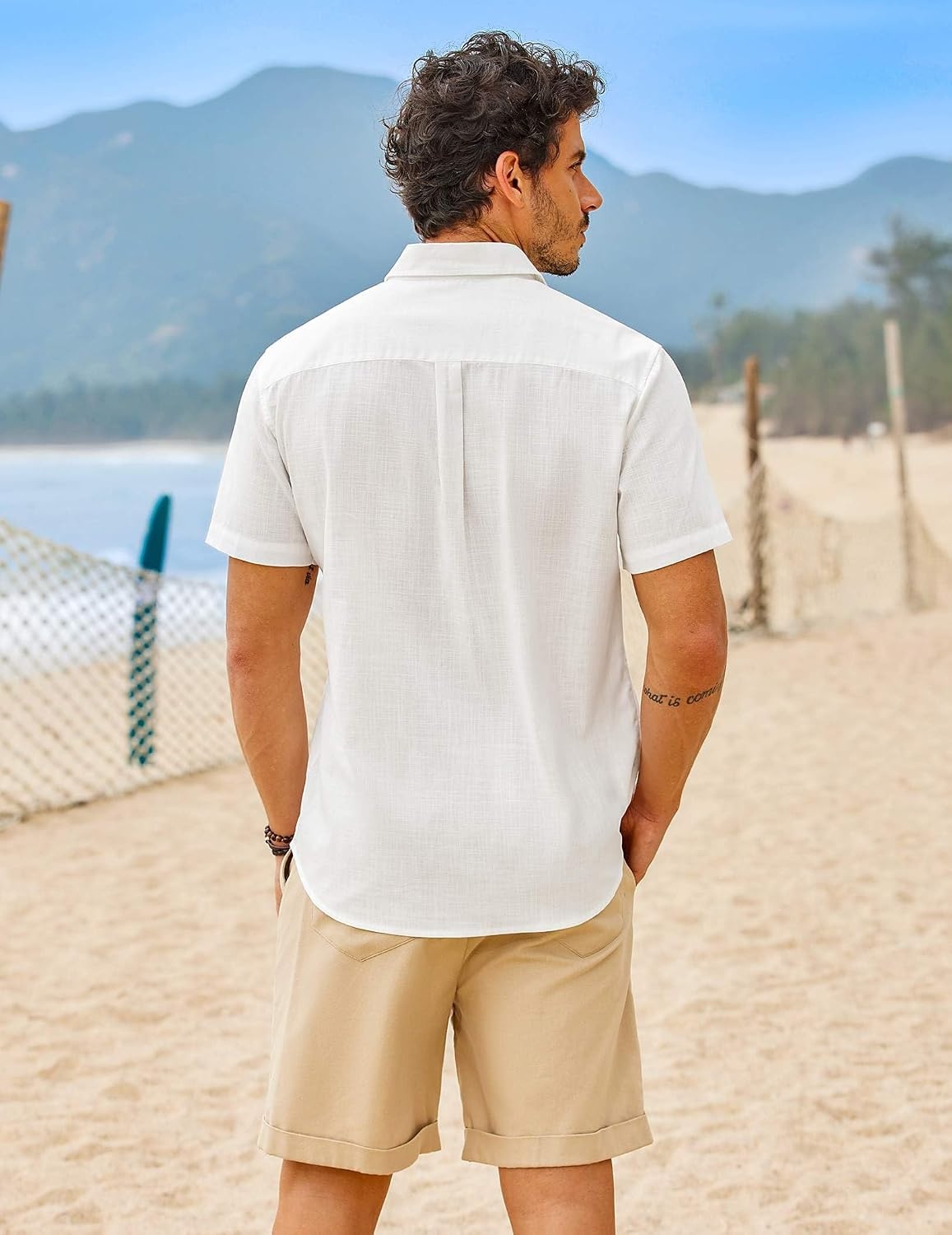 image:imageCOOFANDY Mens Button Down Short Sleeve Shirt Casual Cotton Summer Beach Wedding Linen Shirts with Pocket01white