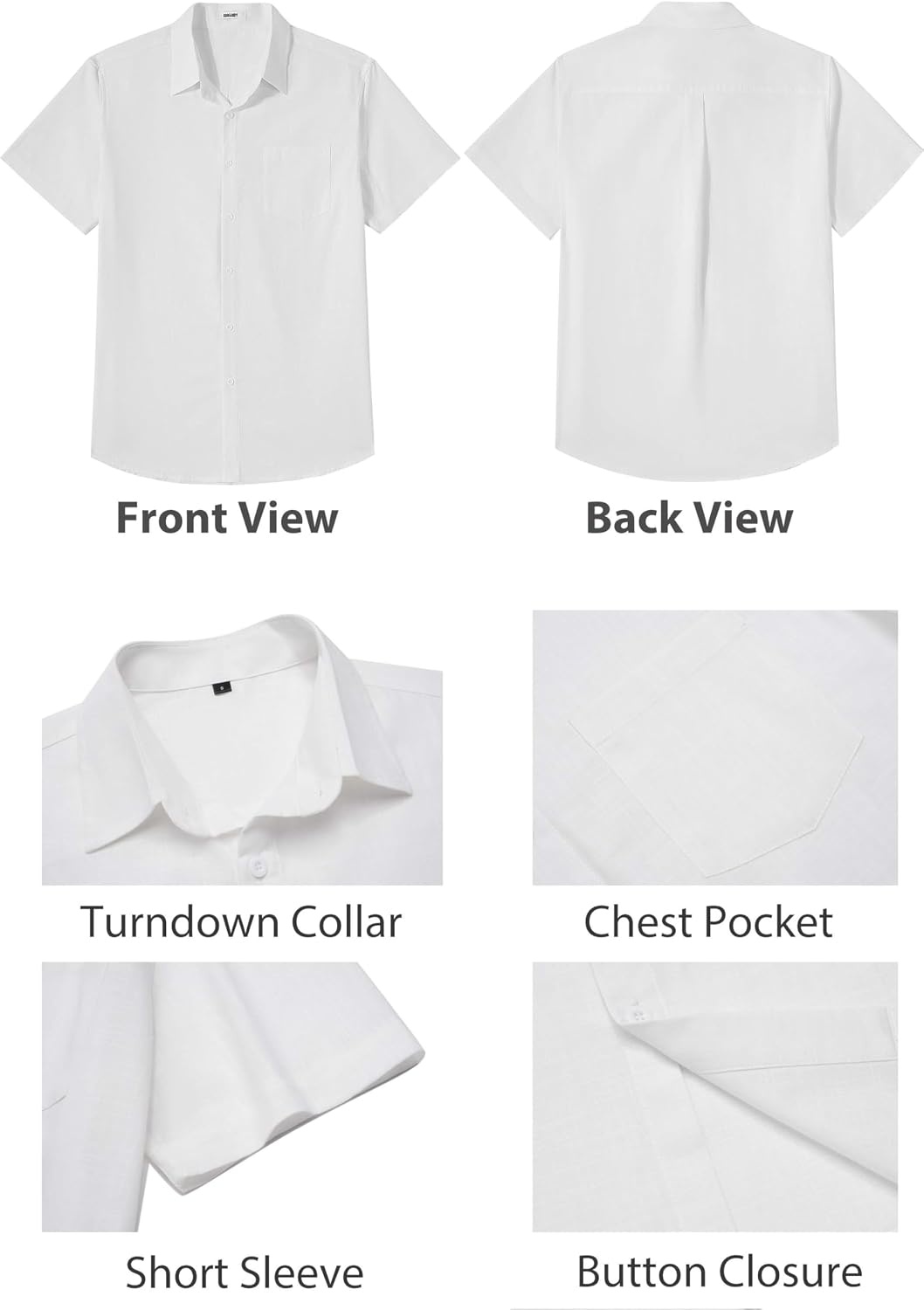 image:imageCOOFANDY Mens Button Down Short Sleeve Shirt Casual Cotton Summer Beach Wedding Linen Shirts with Pocket01white