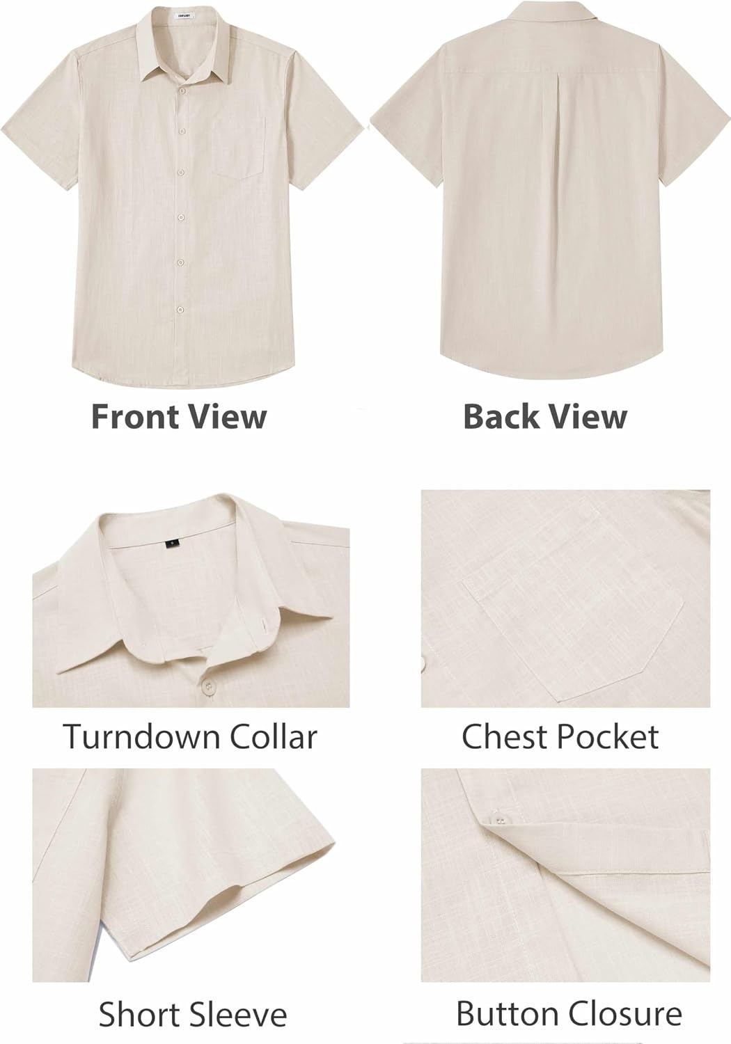 image:imageCOOFANDY Mens Button Down Short Sleeve Shirt Casual Cotton Summer Beach Wedding Linen Shirts with PocketBeige