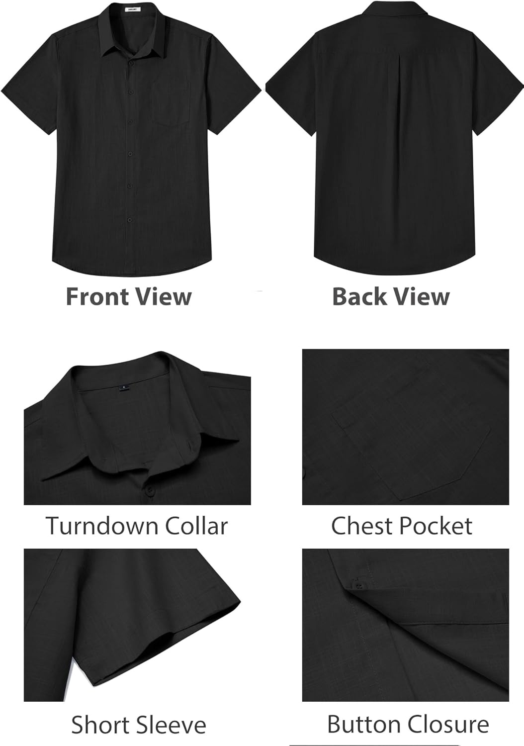 image:imageCOOFANDY Mens Button Down Short Sleeve Shirt Casual Cotton Summer Beach Wedding Linen Shirts with PocketBlack