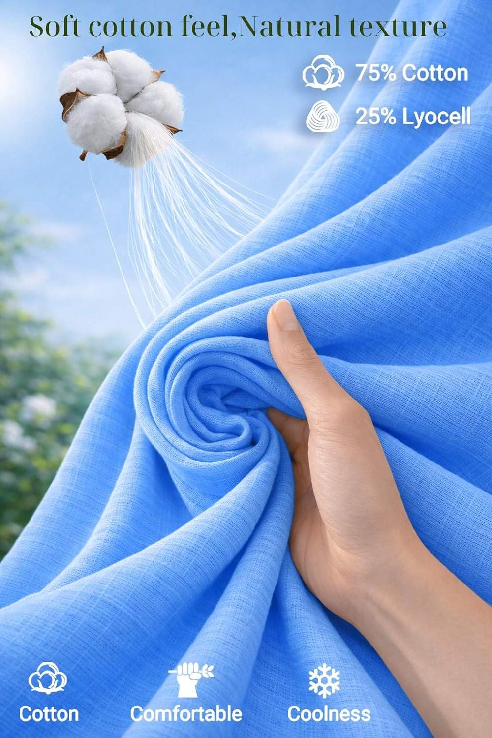 image:imageCOOFANDY Mens Button Down Short Sleeve Shirt Casual Cotton Summer Beach Wedding Linen Shirts with PocketBlue
