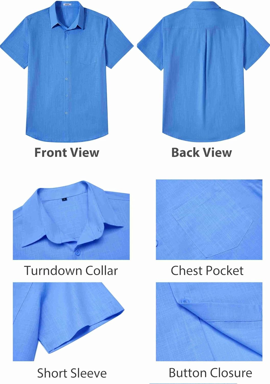 image:imageCOOFANDY Mens Button Down Short Sleeve Shirt Casual Cotton Summer Beach Wedding Linen Shirts with PocketBlue