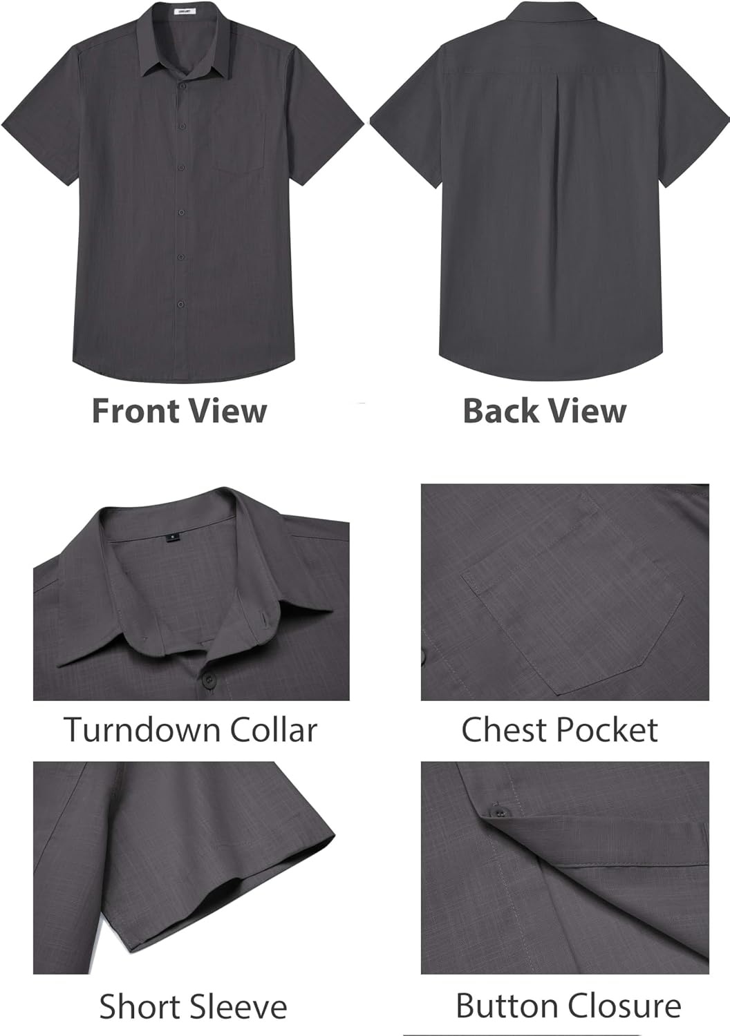 image:imageCOOFANDY Mens Button Down Short Sleeve Shirt Casual Cotton Summer Beach Wedding Linen Shirts with PocketDark Grey