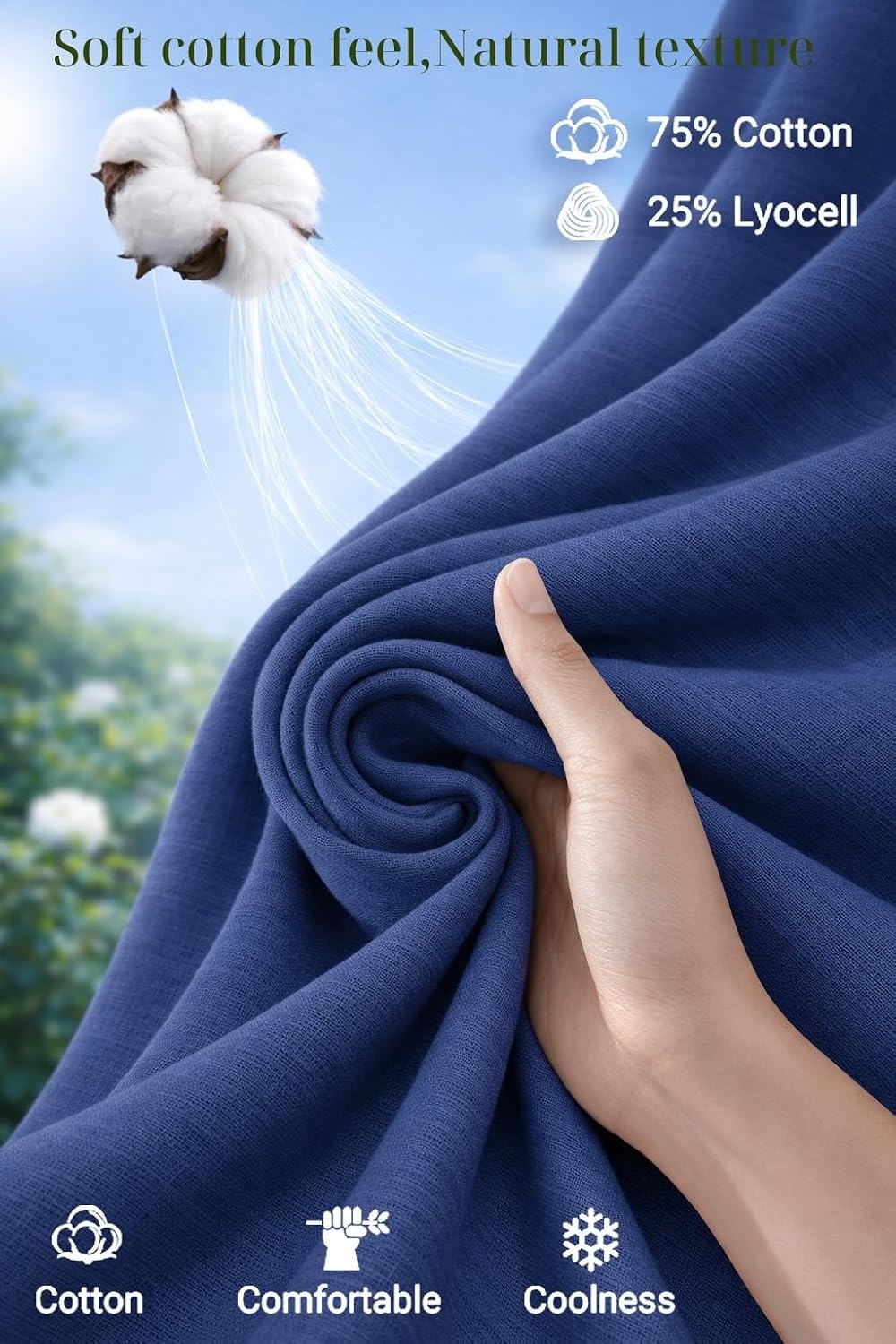 image:imageCOOFANDY Mens Button Down Short Sleeve Shirt Casual Cotton Summer Beach Wedding Linen Shirts with PocketDenim Blue