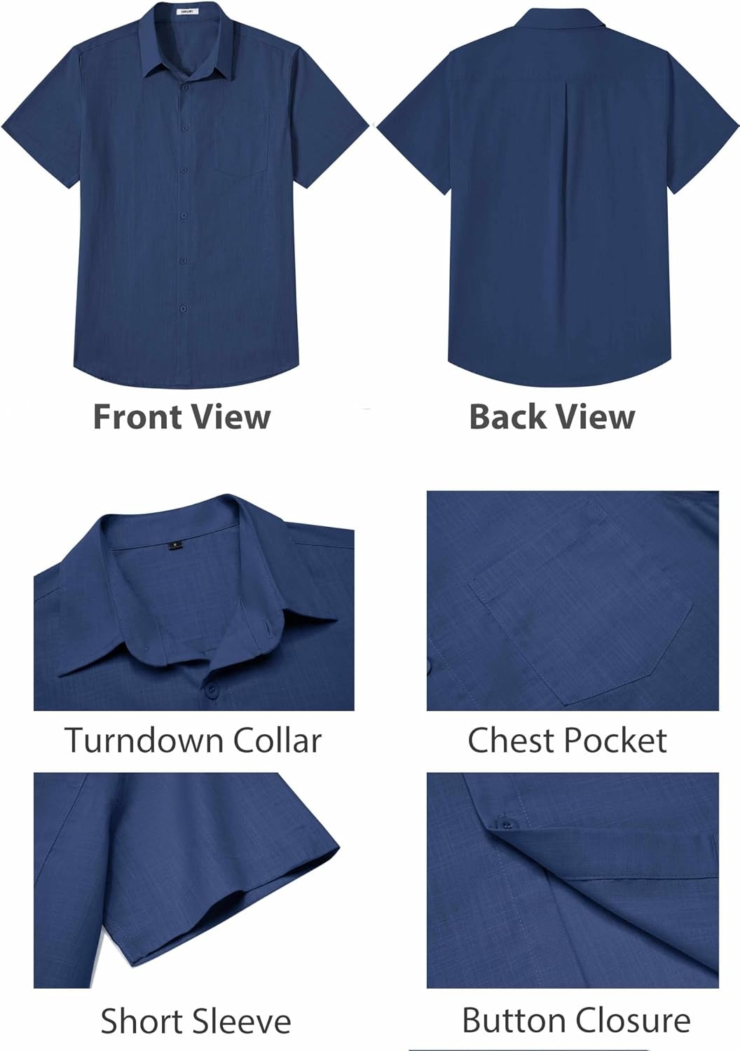 image:imageCOOFANDY Mens Button Down Short Sleeve Shirt Casual Cotton Summer Beach Wedding Linen Shirts with PocketDenim Blue
