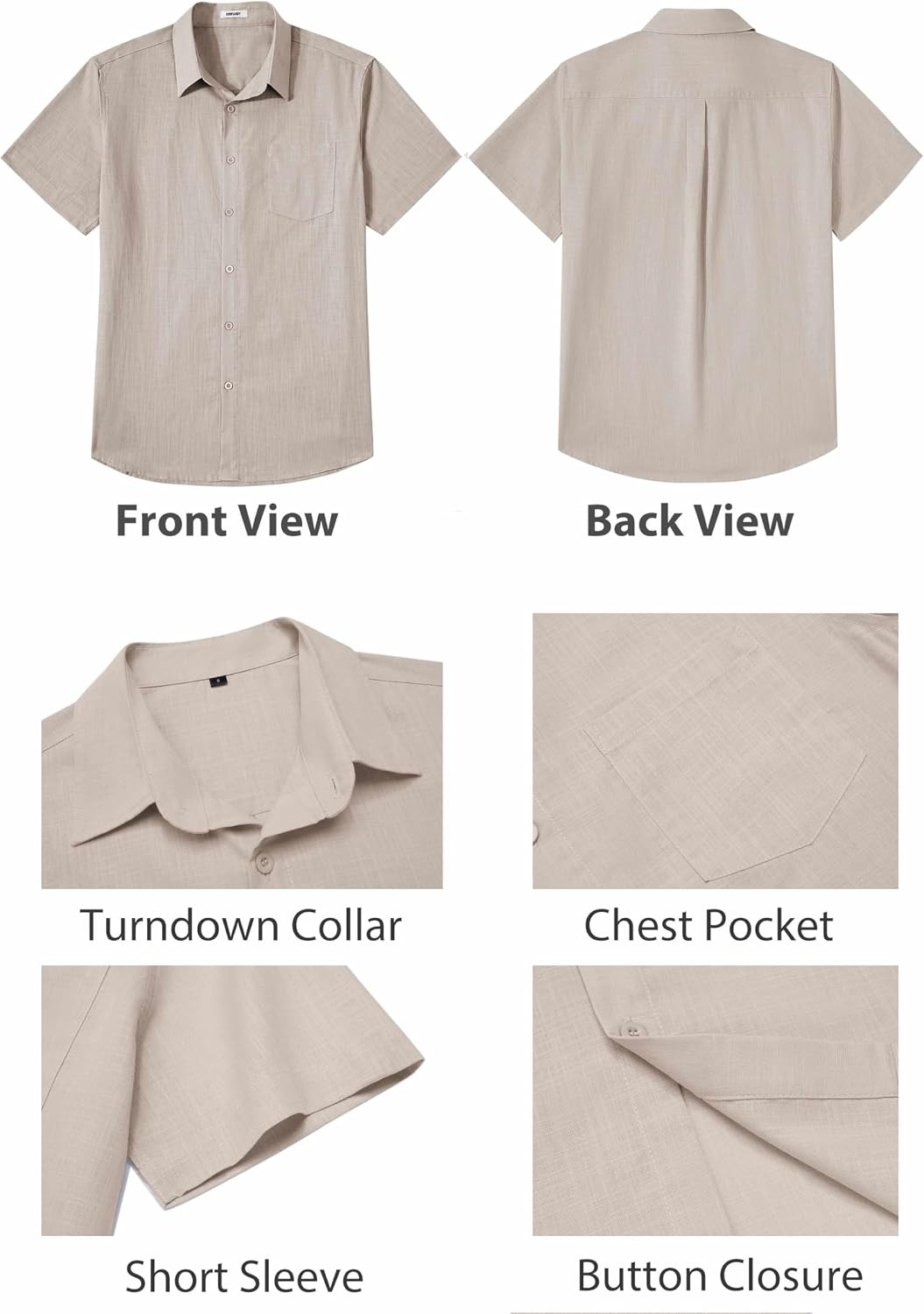 image:imageCOOFANDY Mens Button Down Short Sleeve Shirt Casual Cotton Summer Beach Wedding Linen Shirts with PocketKhaki