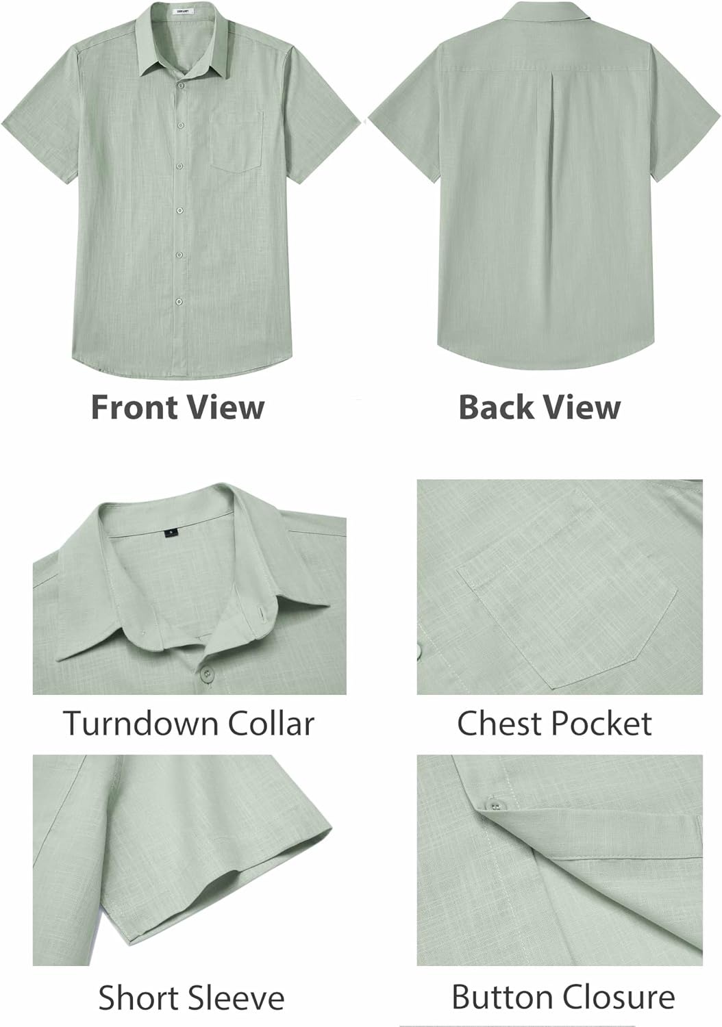 image:imageCOOFANDY Mens Button Down Short Sleeve Shirt Casual Cotton Summer Beach Wedding Linen Shirts with PocketLight Green