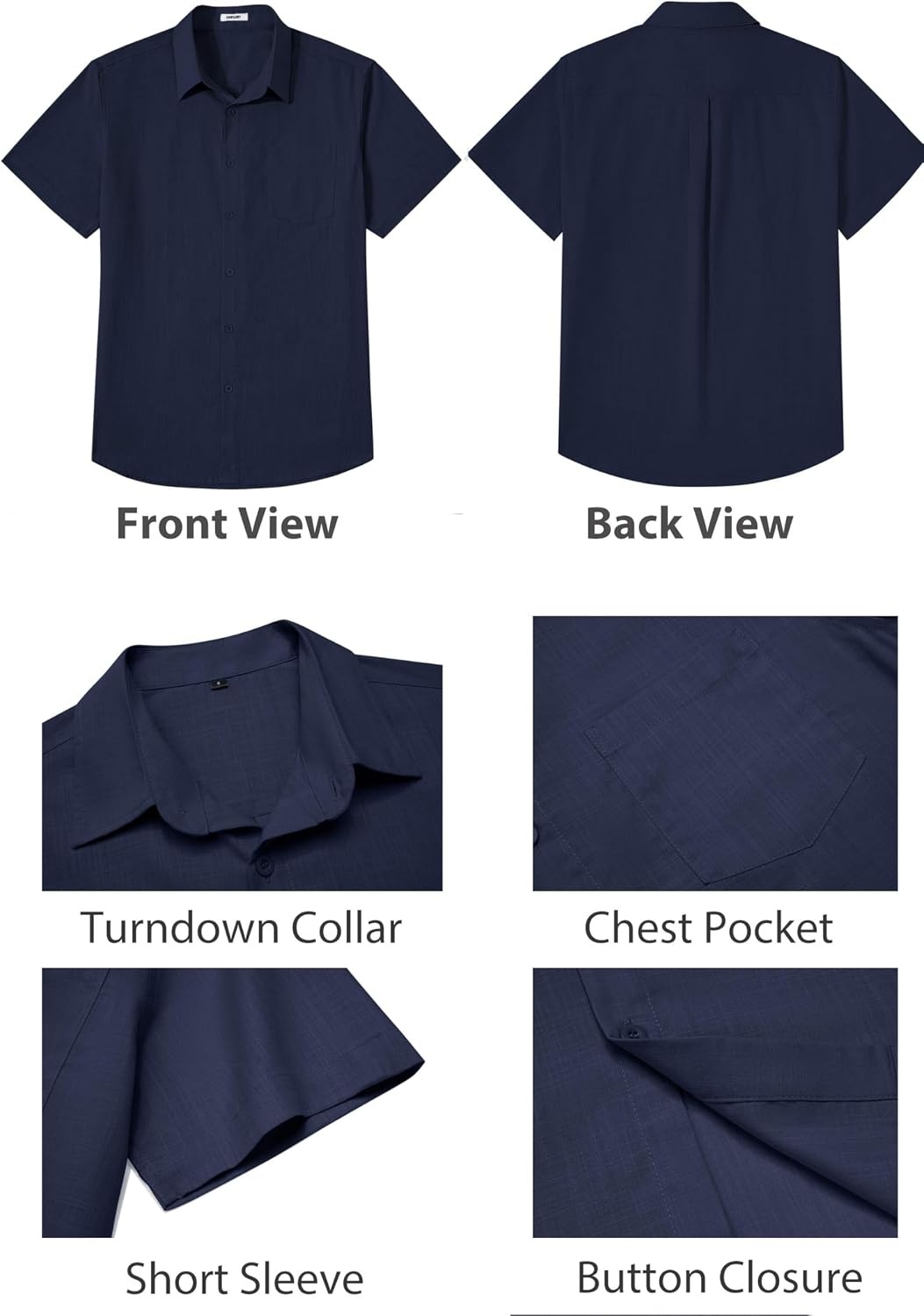 image:imageCOOFANDY Mens Button Down Short Sleeve Shirt Casual Cotton Summer Beach Wedding Linen Shirts with PocketNavy Blue
