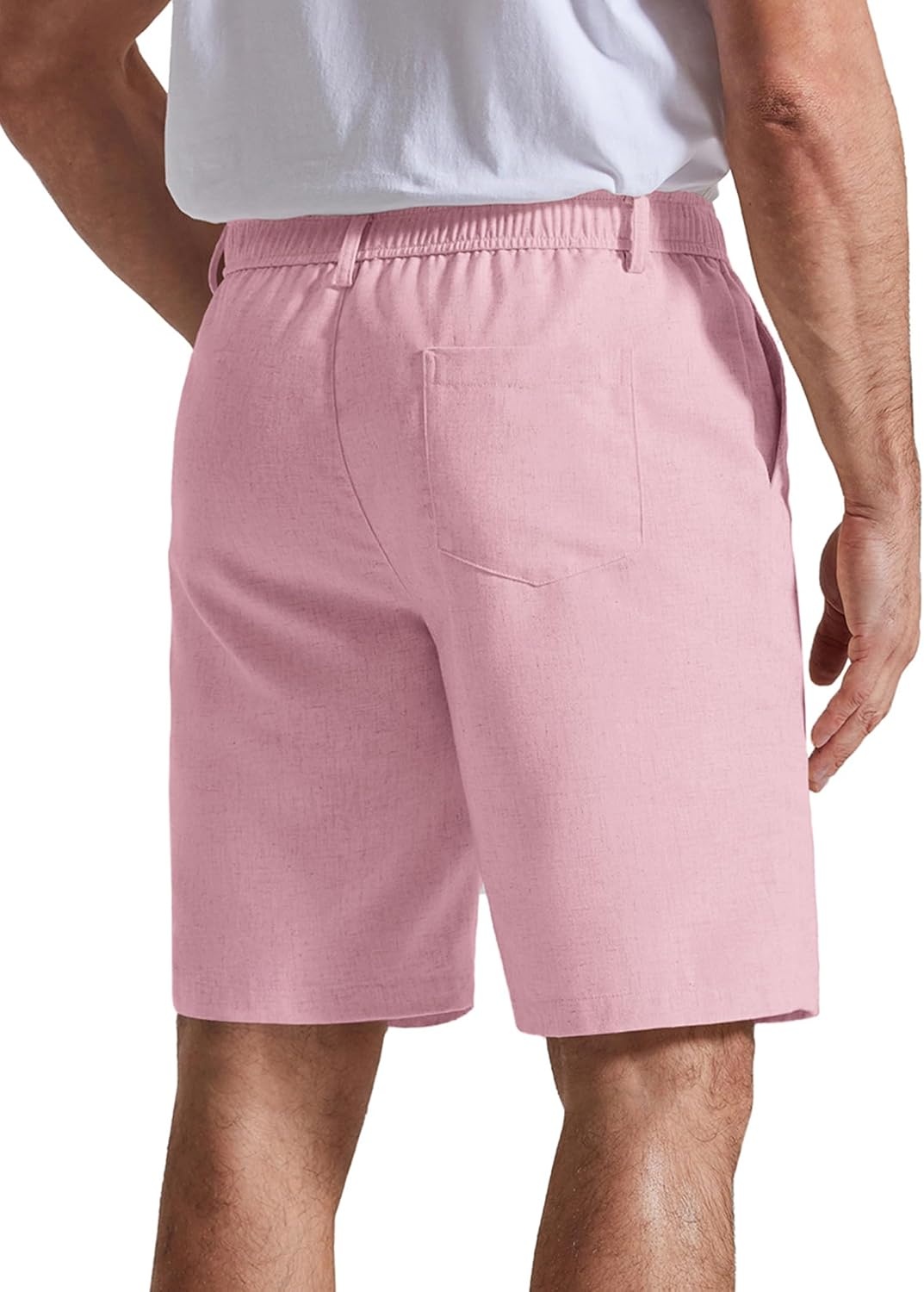 image:imageCOOFANDY Mens Casual Shorts 9 Flat Front Elastic Waist Linen Dress Shorts Lightweight Summer Outfits with PocketsPink