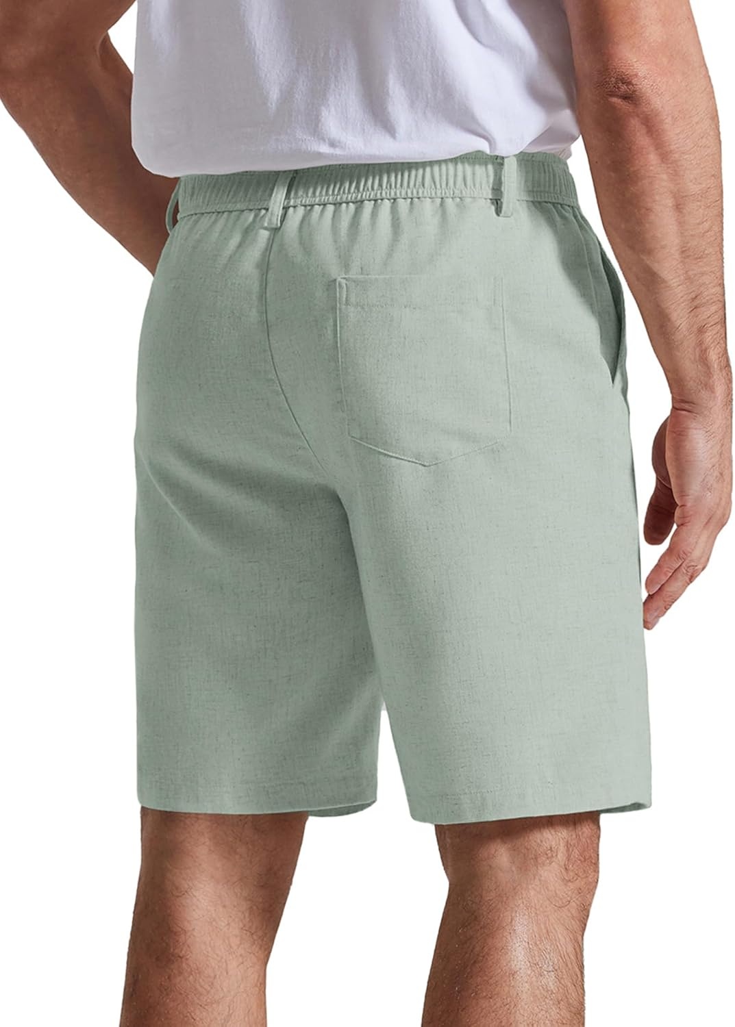 image:imageCOOFANDY Mens Casual Shorts 9 Flat Front Elastic Waist Linen Dress Shorts Lightweight Summer Outfits with PocketsSage Green