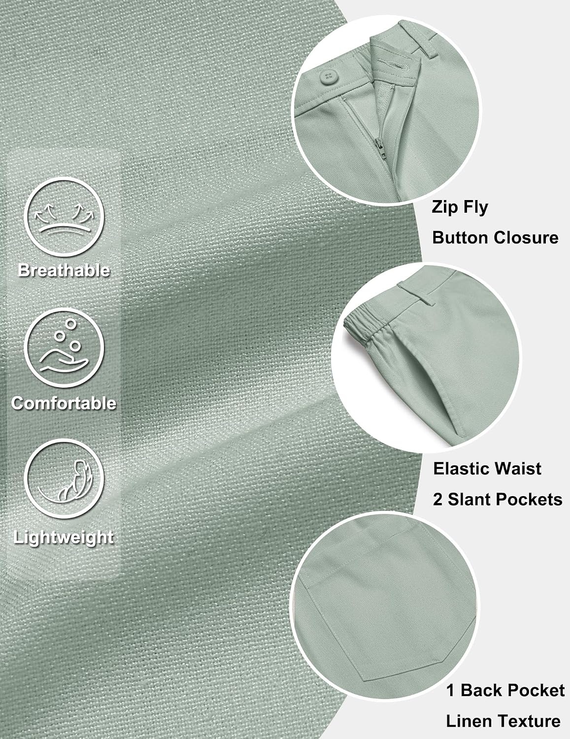image:imageCOOFANDY Mens Casual Shorts 9 Flat Front Elastic Waist Linen Dress Shorts Lightweight Summer Outfits with PocketsSage Green