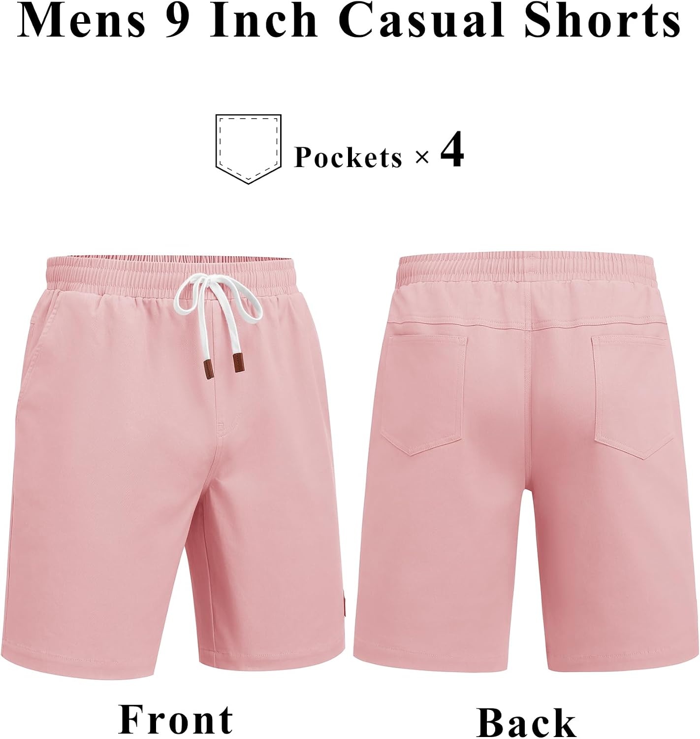 image:imageCOOFANDY Mens Cotton Chino Shorts 9 Inch Casual Shorts Elastic Waist Drawstring Summer Beach Shorts with PocketsPink