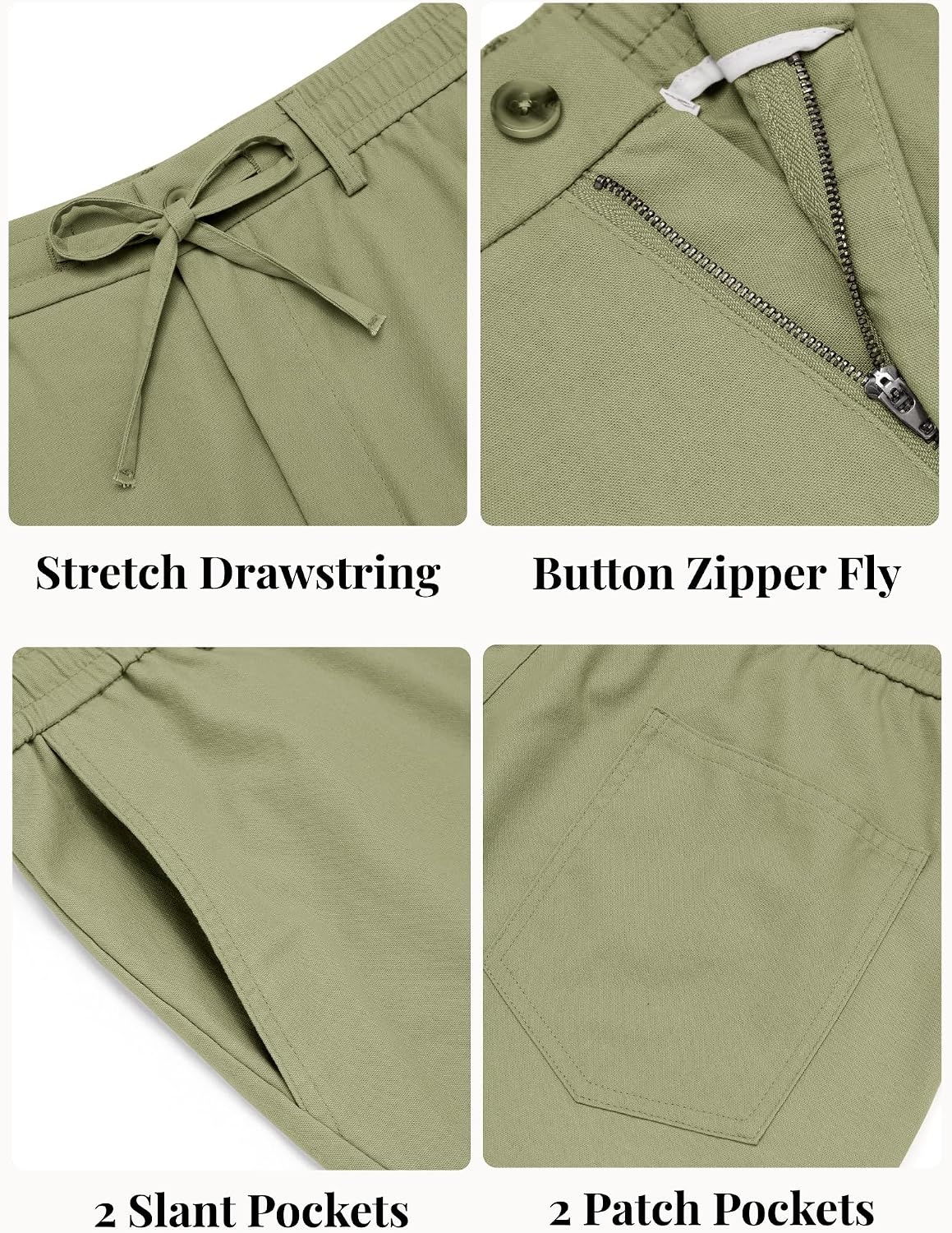 image:imageCOOFANDY Mens Cotton Linen Pants Casual Drawstring Summer Beach Pants Lightweight Linen Dress TrousersArtichoke Green