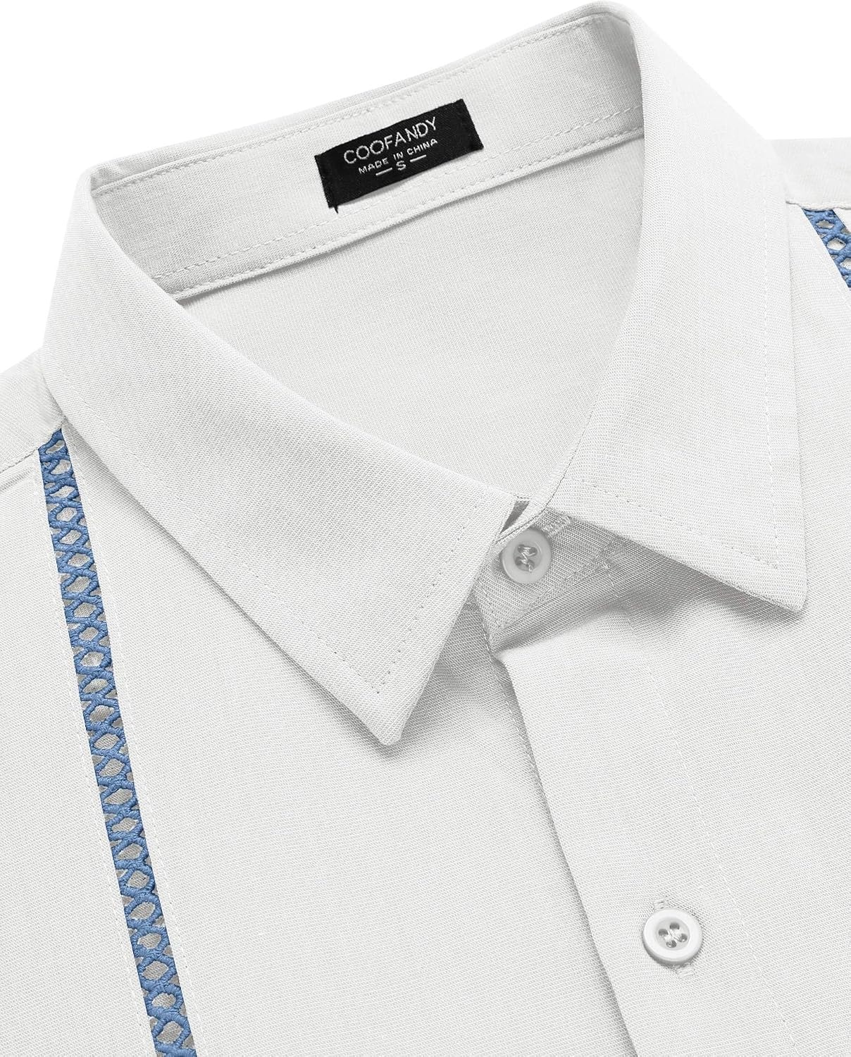 image:imageCOOFANDY Mens Cuban Guayabera Shirt Short Sleeve Button Down Shirts Casual Summer Beach Linen ShirtsWhiteblue Webbing