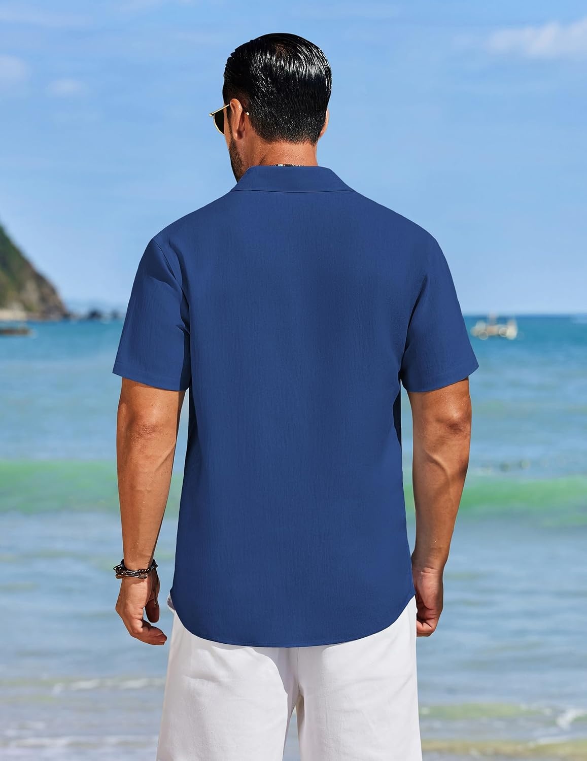 image:imageCOOFANDY Mens Cuban Guayabera Shirts Button Down Short Sleeve Shirt Casual Linen Summer Beach ShirtsRoyal Blue
