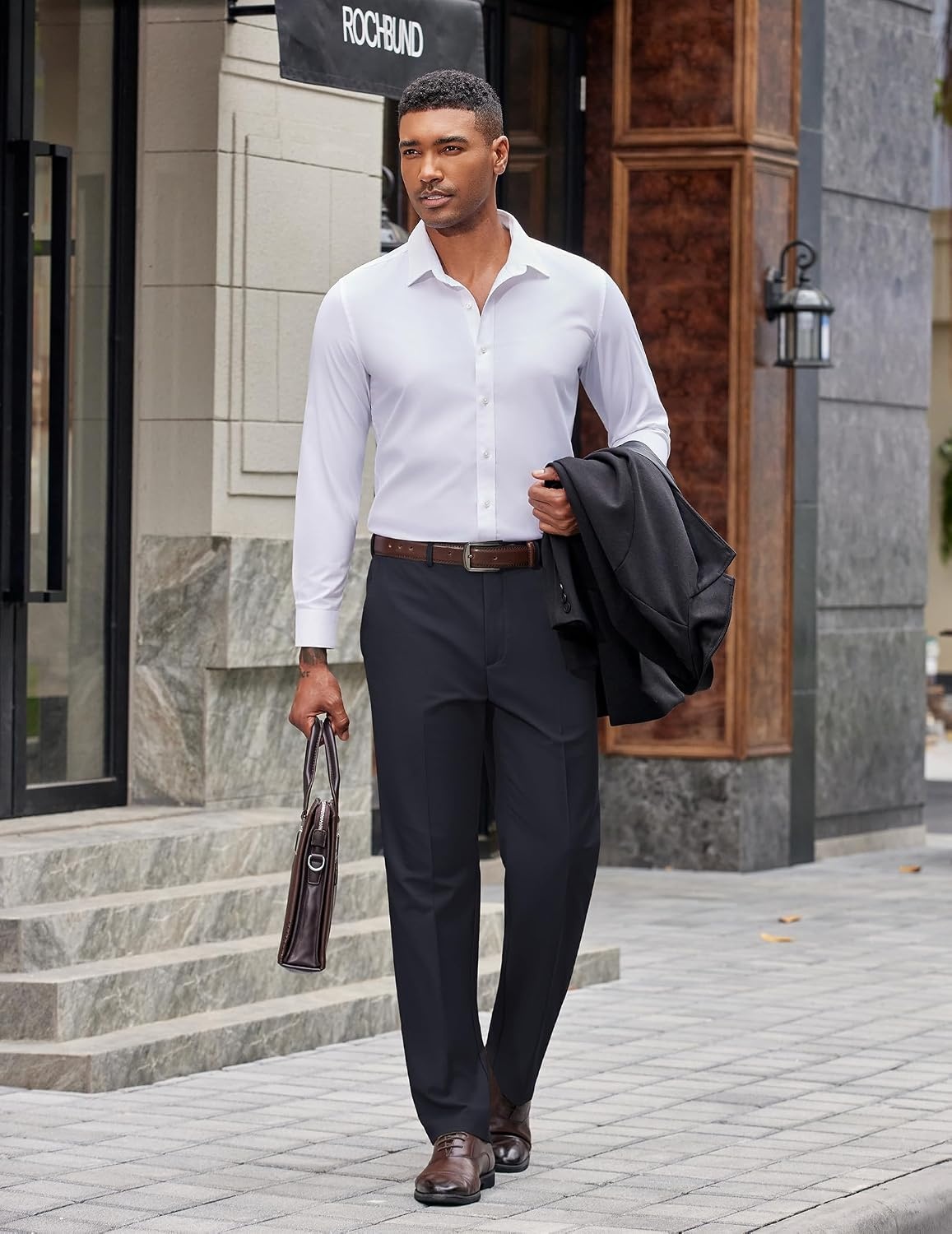 image:imageCOOFANDY Mens Dress Pants Classic Fit Flat Front Suit Pants Expandable Waist Straight Dress SlacksBlack