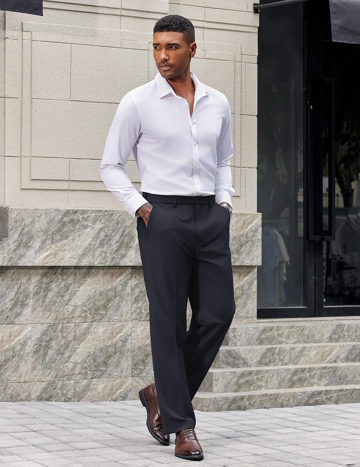 image:imageCOOFANDY Mens Dress Pants Classic Fit Flat Front Suit Pants Expandable Waist Straight Dress SlacksBlack