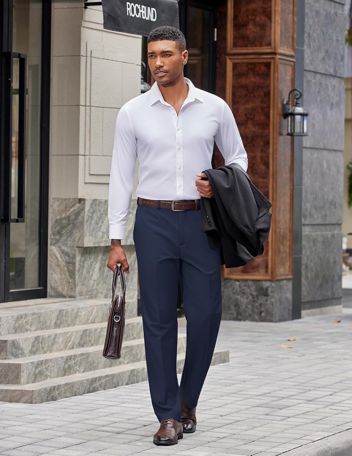 image:imageCOOFANDY Mens Dress Pants Classic Fit Flat Front Suit Pants Expandable Waist Straight Dress SlacksNavy Blue
