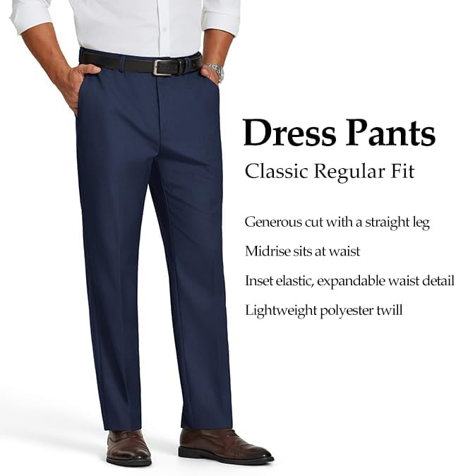 image:imageCOOFANDY Mens Dress Pants Classic Fit Flat Front Suit Pants Expandable Waist Straight Dress SlacksNavy Blue