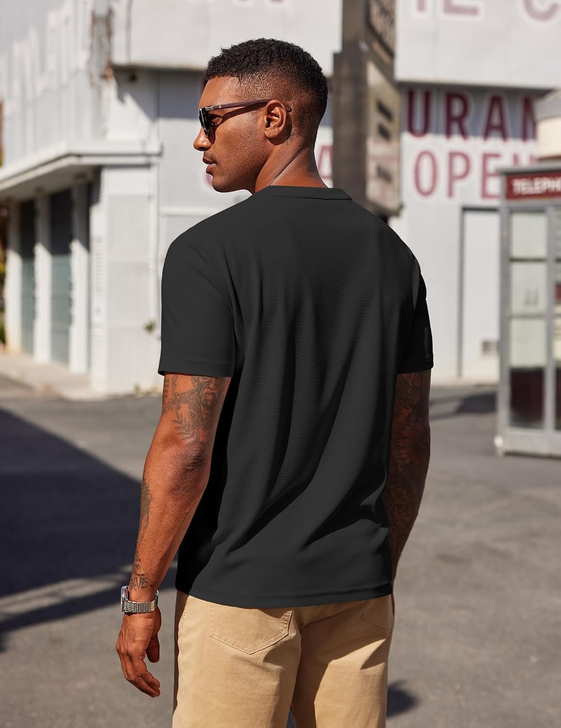 image:imageCOOFANDY Mens Henley Shirts Short Sleeve Texture Casual Button Henley Summer Classic Basic Tee Shirts01black