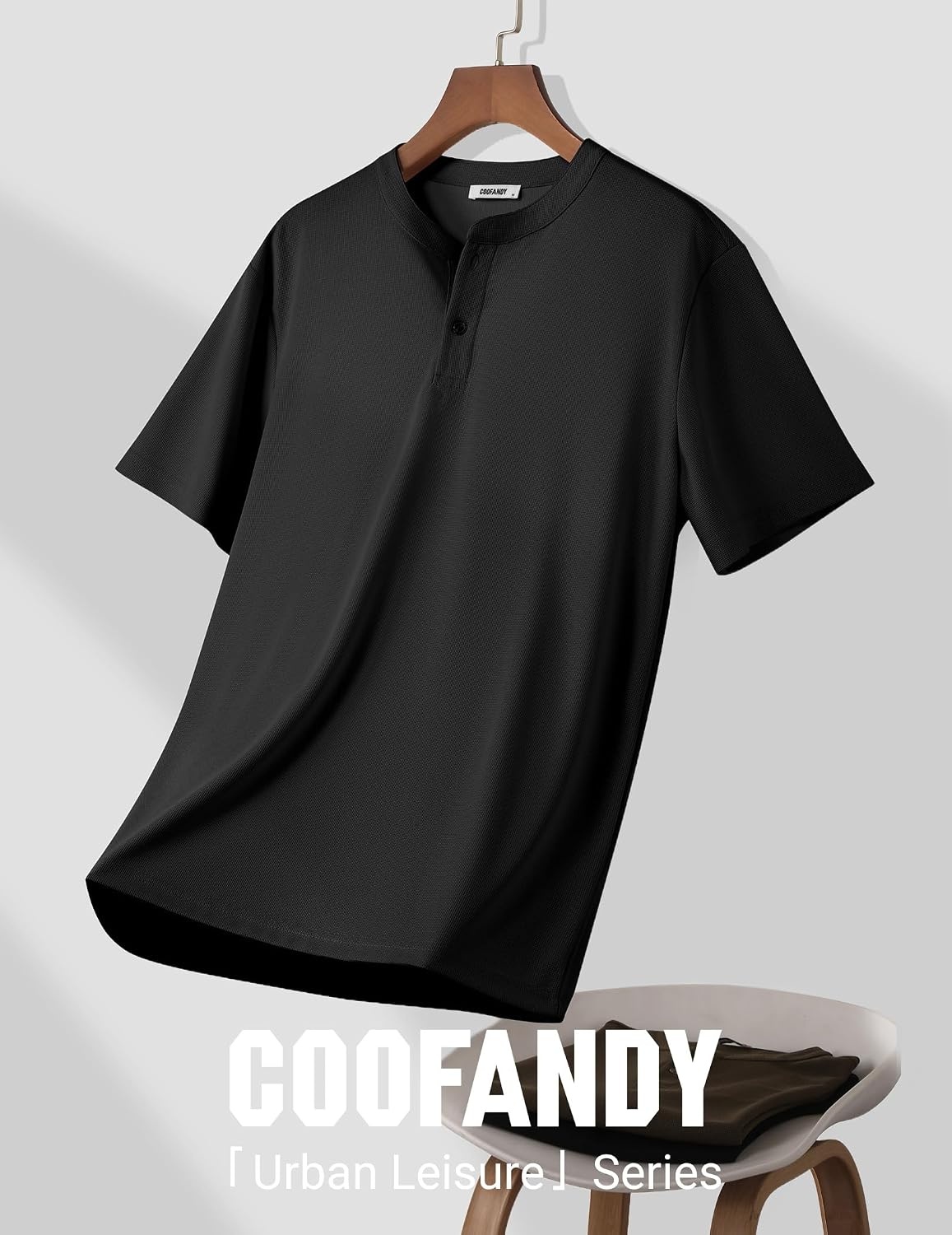 image:imageCOOFANDY Mens Henley Shirts Short Sleeve Texture Casual Button Henley Summer Classic Basic Tee Shirts01black