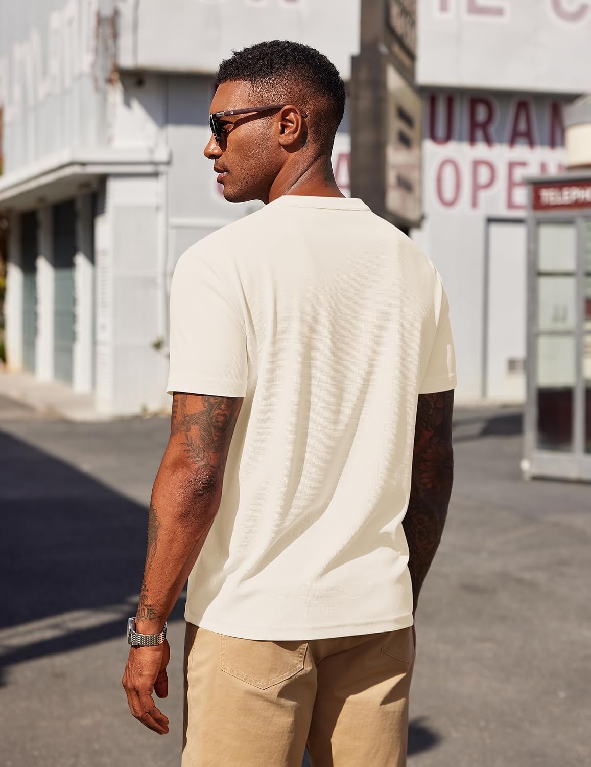 image:imageCOOFANDY Mens Henley Shirts Short Sleeve Texture Casual Button Henley Summer Classic Basic Tee ShirtsBeige