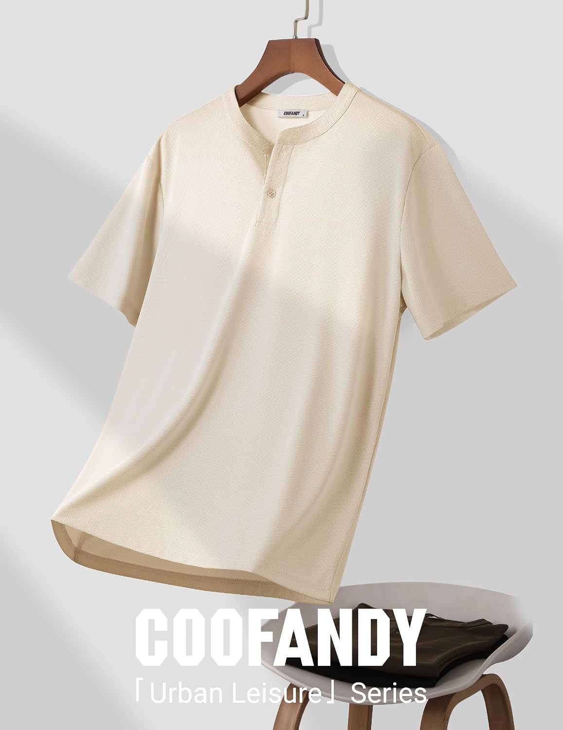 image:imageCOOFANDY Mens Henley Shirts Short Sleeve Texture Casual Button Henley Summer Classic Basic Tee ShirtsBeige