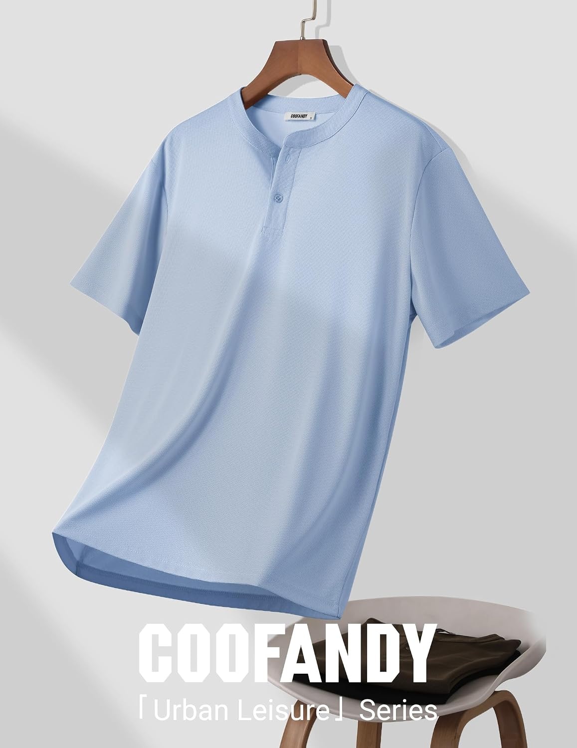 image:imageCOOFANDY Mens Henley Shirts Short Sleeve Texture Casual Button Henley Summer Classic Basic Tee ShirtsLight Blue