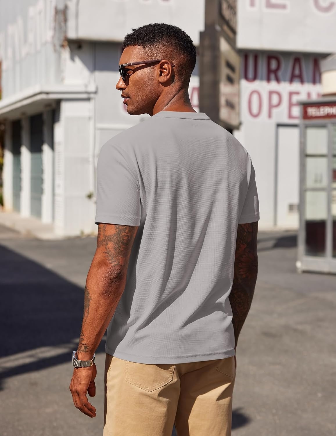 image:imageCOOFANDY Mens Henley Shirts Short Sleeve Texture Casual Button Henley Summer Classic Basic Tee ShirtsLight Grey