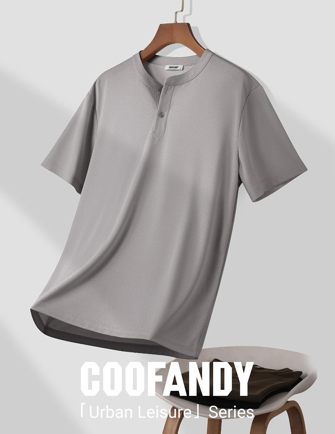 image:imageCOOFANDY Mens Henley Shirts Short Sleeve Texture Casual Button Henley Summer Classic Basic Tee ShirtsLight Grey