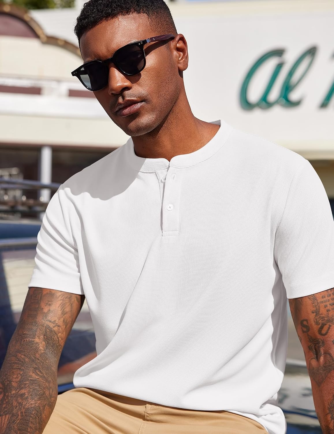 image:imageCOOFANDY Mens Henley Shirts Short Sleeve Texture Casual Button Henley Summer Classic Basic Tee ShirtsWhite