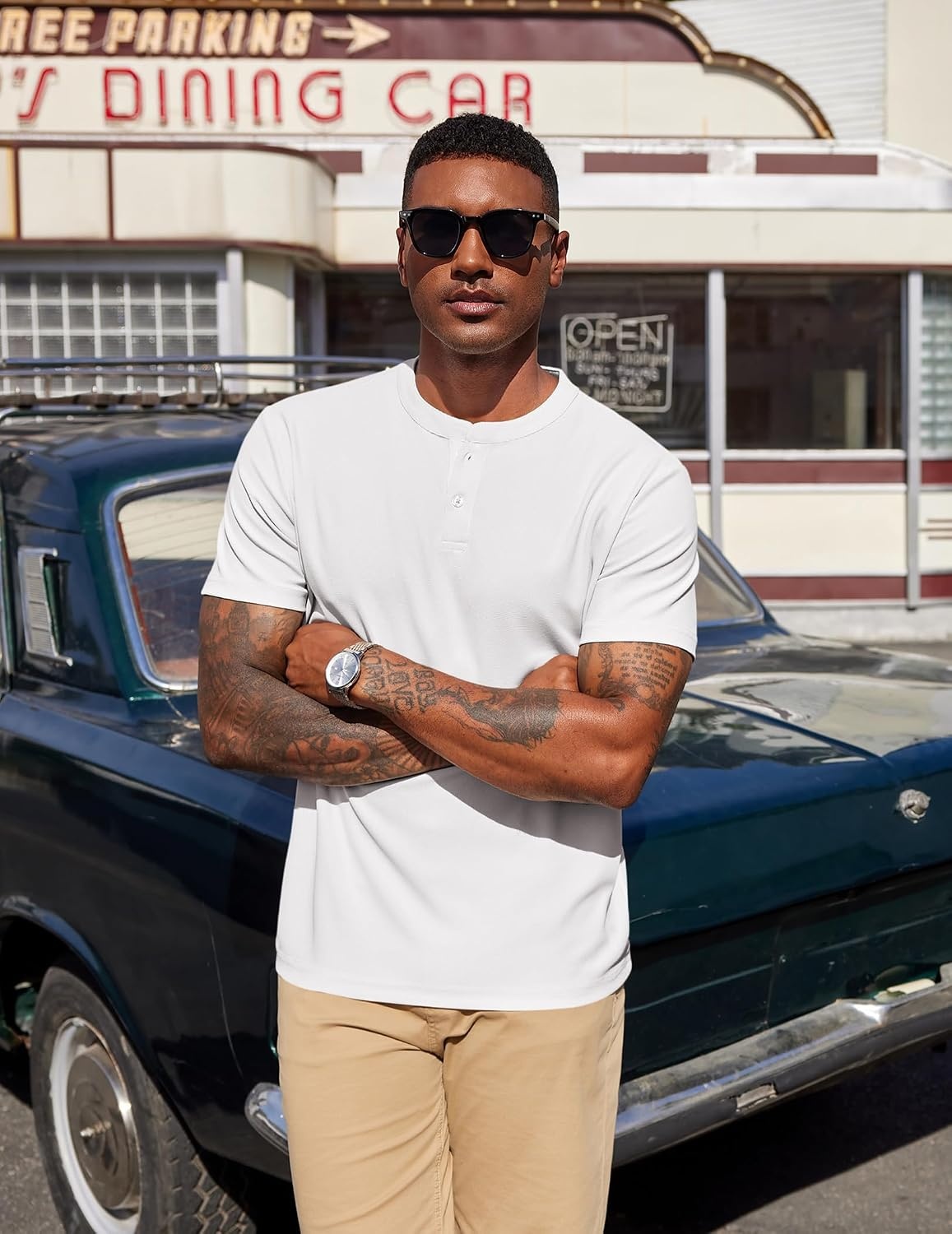 image:imageCOOFANDY Mens Henley Shirts Short Sleeve Texture Casual Button Henley Summer Classic Basic Tee ShirtsWhite