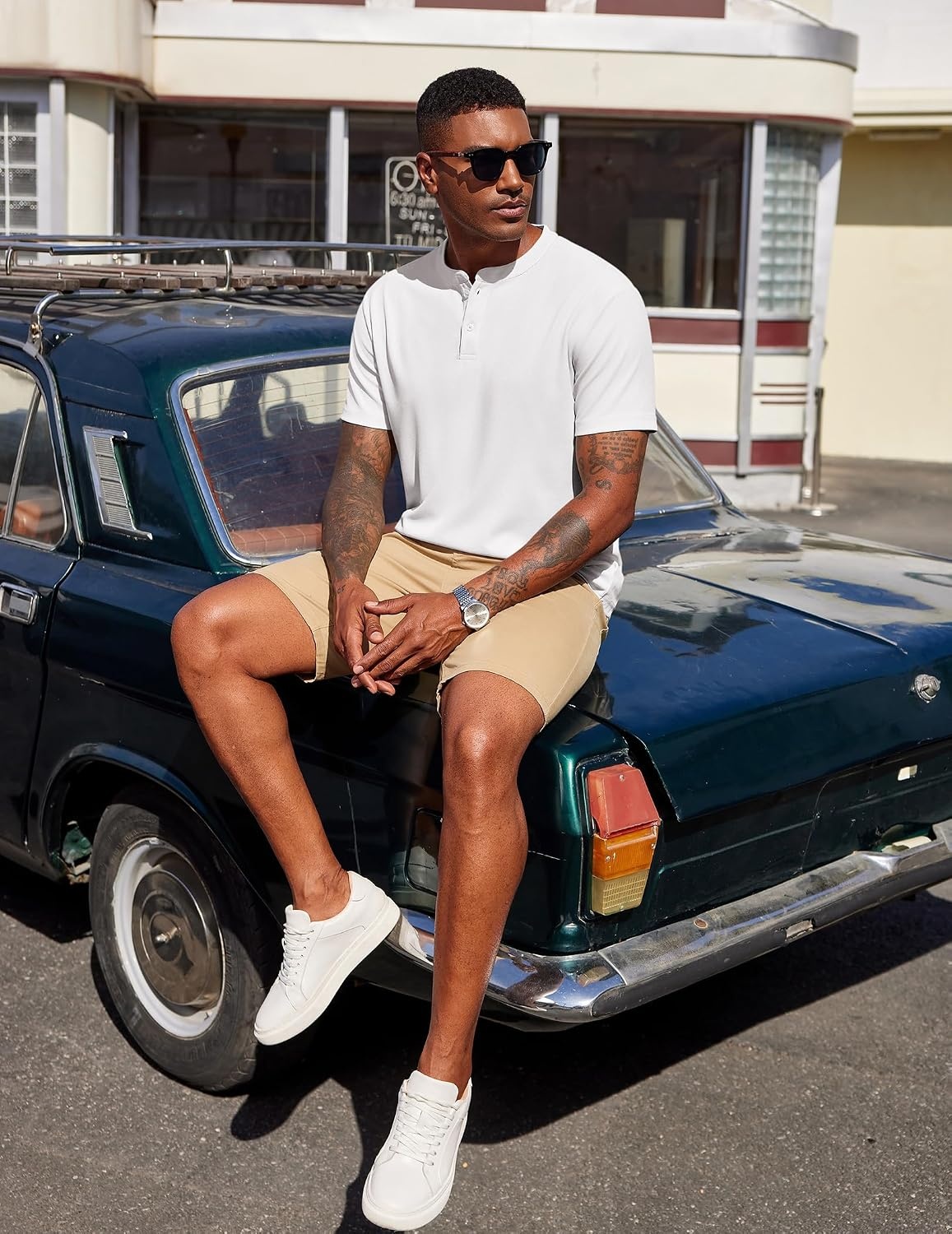 image:imageCOOFANDY Mens Henley Shirts Short Sleeve Texture Casual Button Henley Summer Classic Basic Tee ShirtsWhite