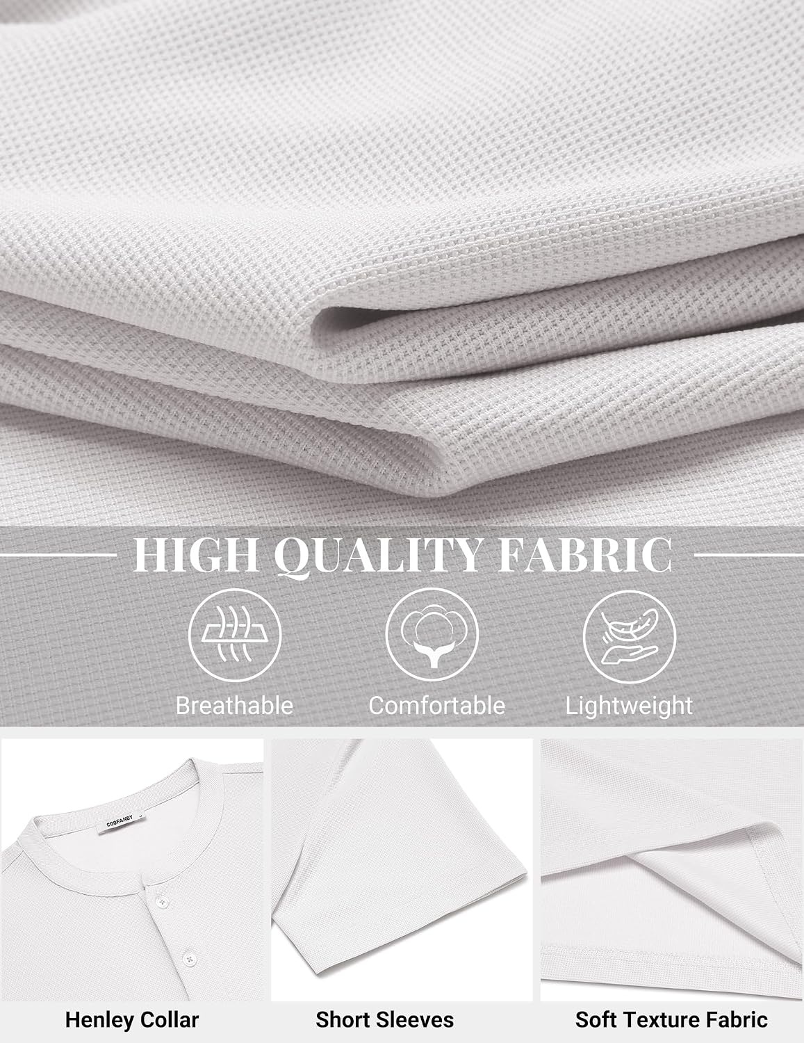 image:imageCOOFANDY Mens Henley Shirts Short Sleeve Texture Casual Button Henley Summer Classic Basic Tee ShirtsWhite