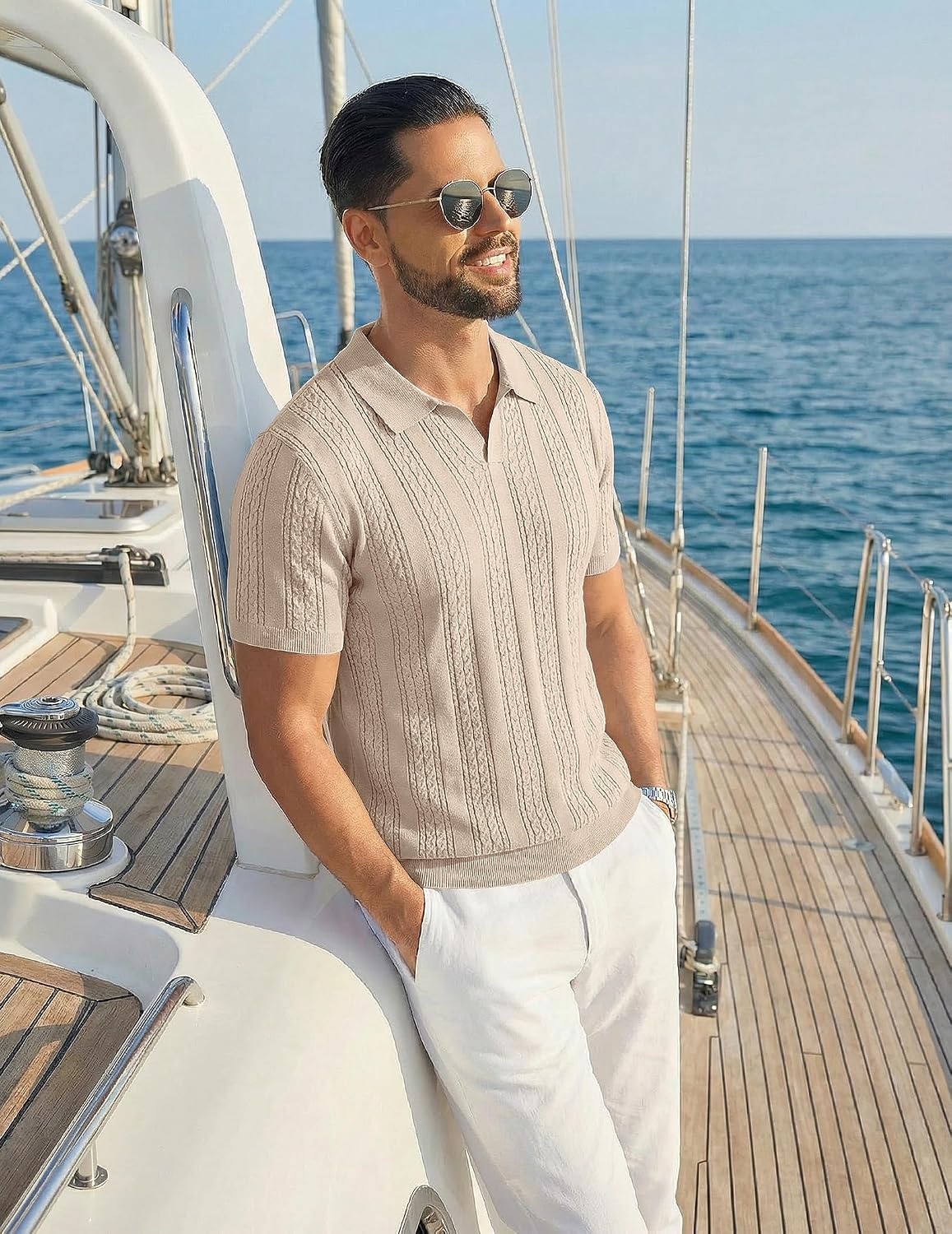 image:imageCOOFANDY Mens Knit Polo Shirts Short Sleeve Textured Polo Shirt VNeck Casual Stretch Summer Golf TopsLight Scarlet