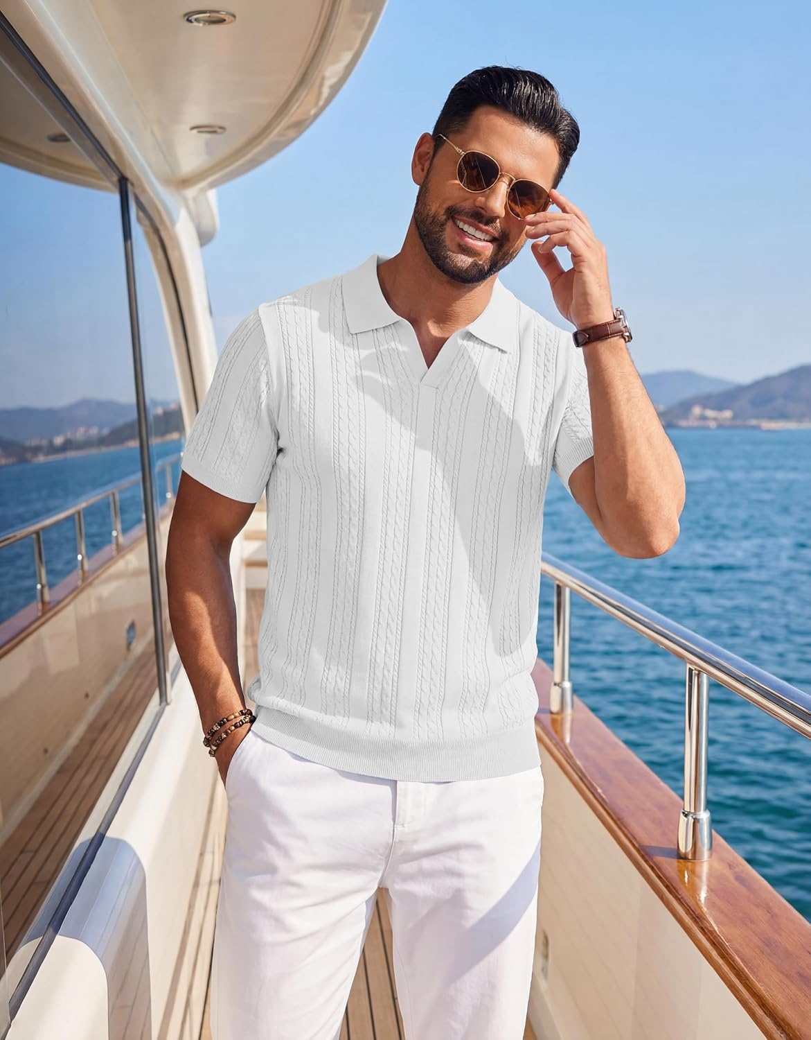 image:imageCOOFANDY Mens Knit Polo Shirts Short Sleeve Textured Polo Shirt VNeck Casual Stretch Summer Golf TopsWhite