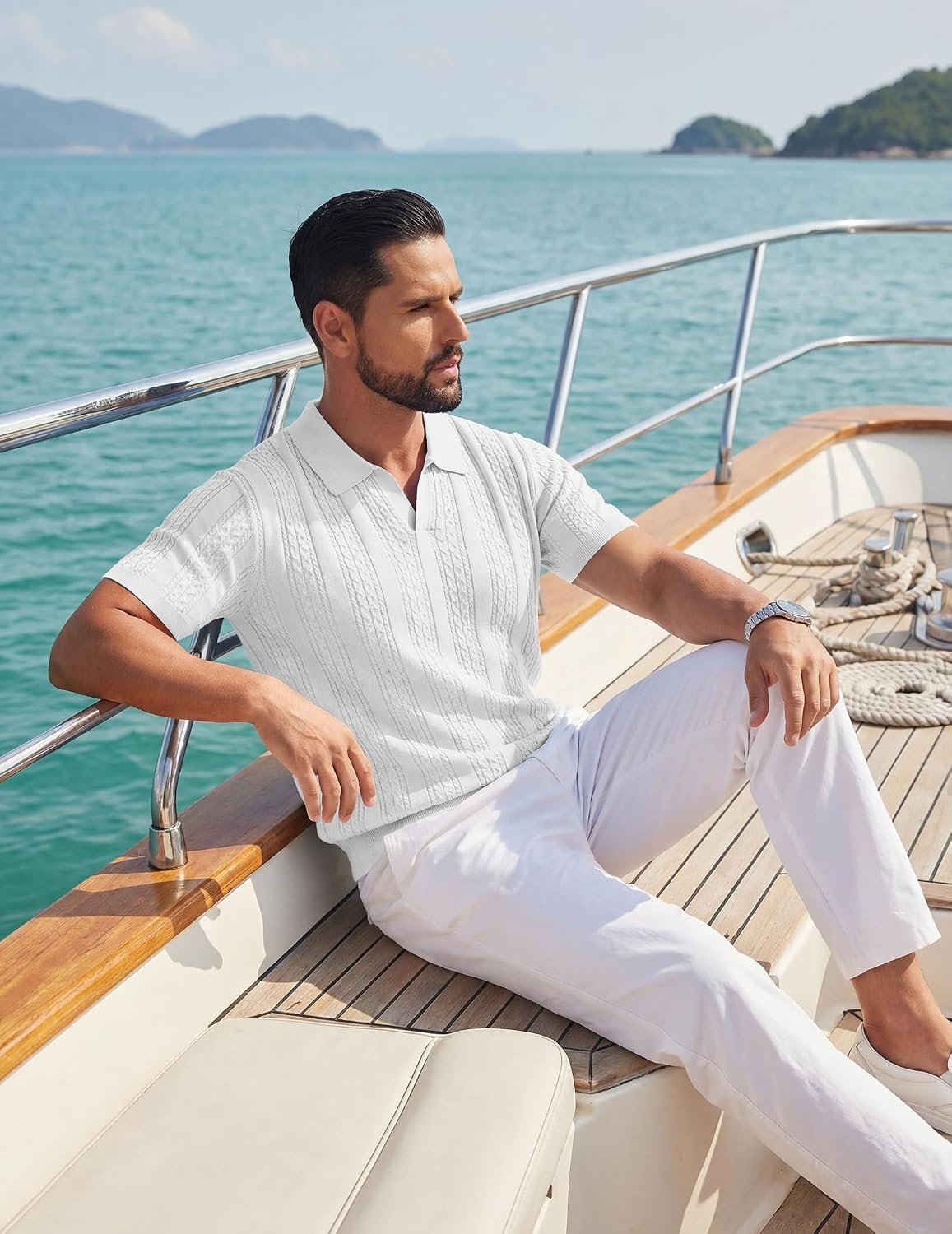 image:imageCOOFANDY Mens Knit Polo Shirts Short Sleeve Textured Polo Shirt VNeck Casual Stretch Summer Golf TopsWhite