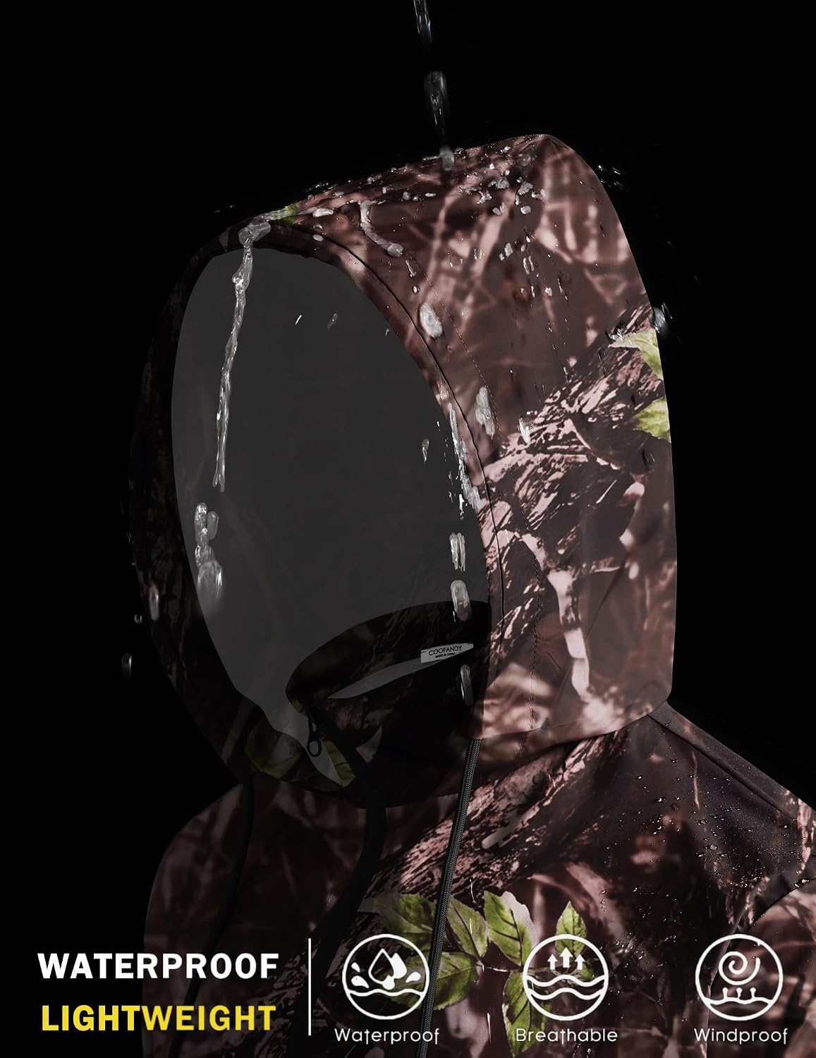 image:imageCOOFANDY Mens Light Rain Jacket with Hood Packable Waterproof Raincoat Golf Rain Gear Travel Hiking WindbreakerCamo Woodland