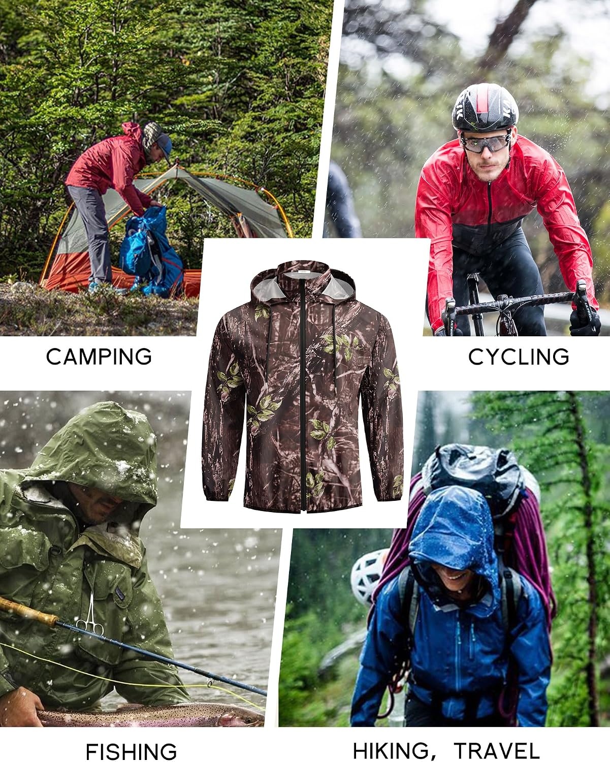image:imageCOOFANDY Mens Light Rain Jacket with Hood Packable Waterproof Raincoat Golf Rain Gear Travel Hiking WindbreakerCamo Woodland