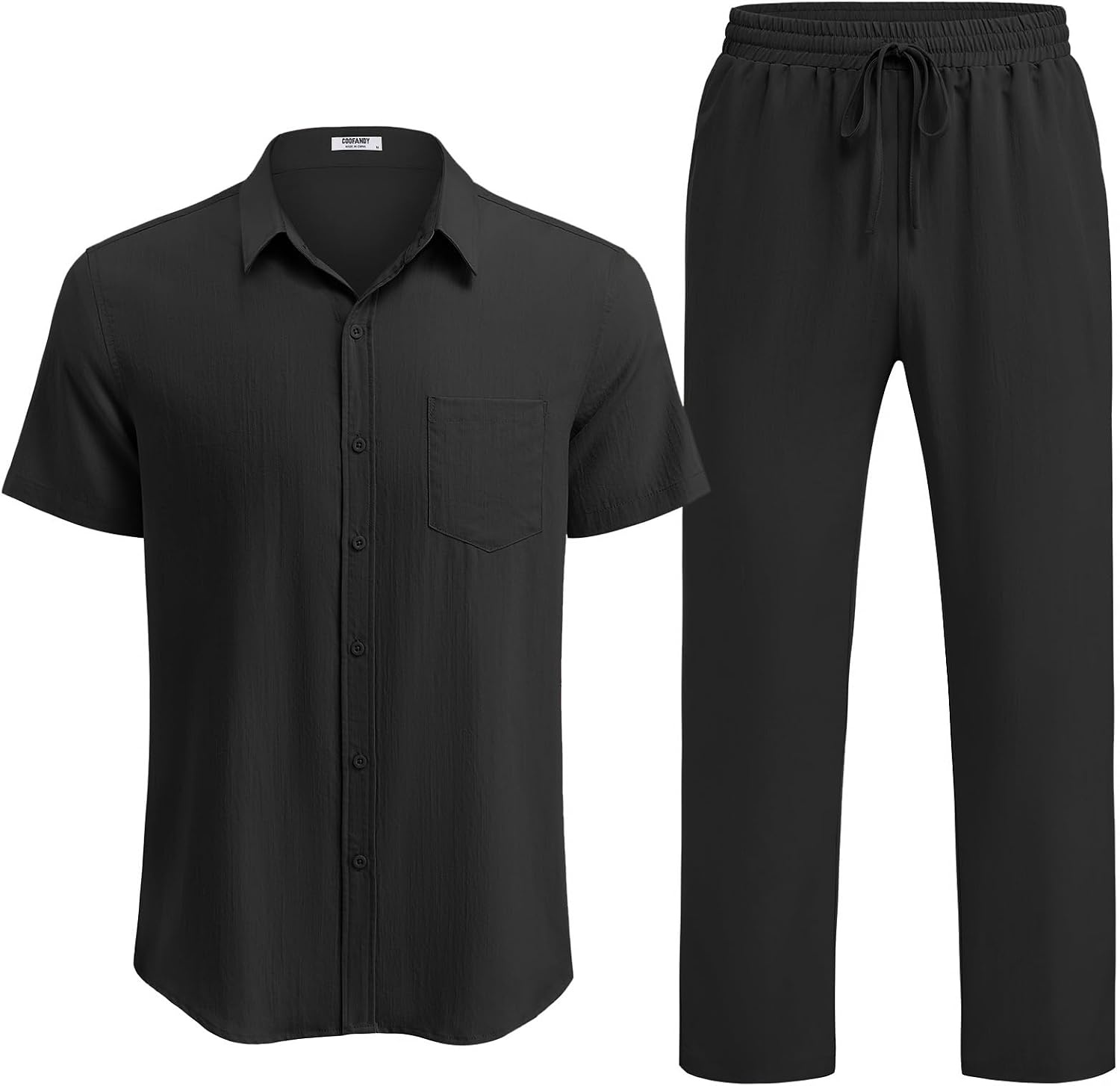 image:imageCOOFANDY Mens Linen Sets 2 Piece Beach Outfit Casual Short Sleeve Button Down Shirts Loose Pants Summer Vacation OutfitsBlack