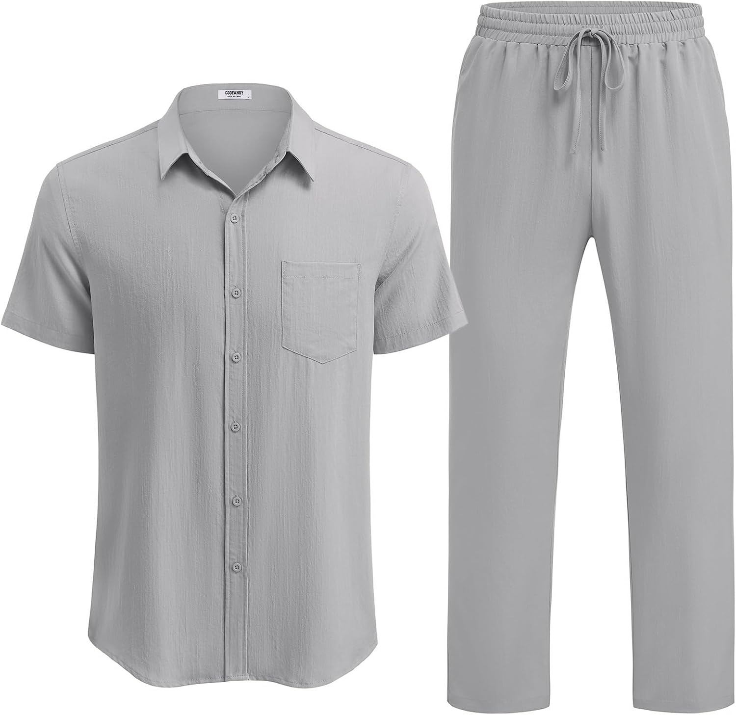 image:imageCOOFANDY Mens Linen Sets 2 Piece Beach Outfit Casual Short Sleeve Button Down Shirts Loose Pants Summer Vacation OutfitsLight Gray