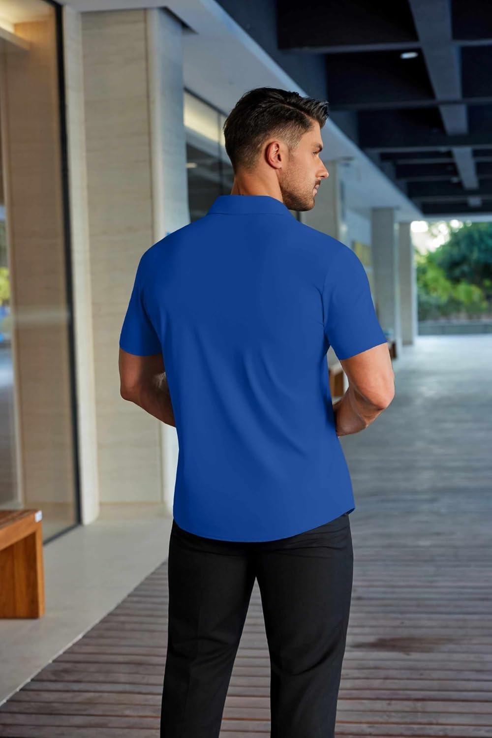 image:imageCOOFANDY Mens Muscle Fit Dress Shirts Stretch WrinkleFree Short Sleeve Casual Button Down ShirtsRoyal Blue